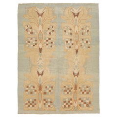 Antique Modern Turkish Donegal Rug with Brown and Beige Botanical Patterns