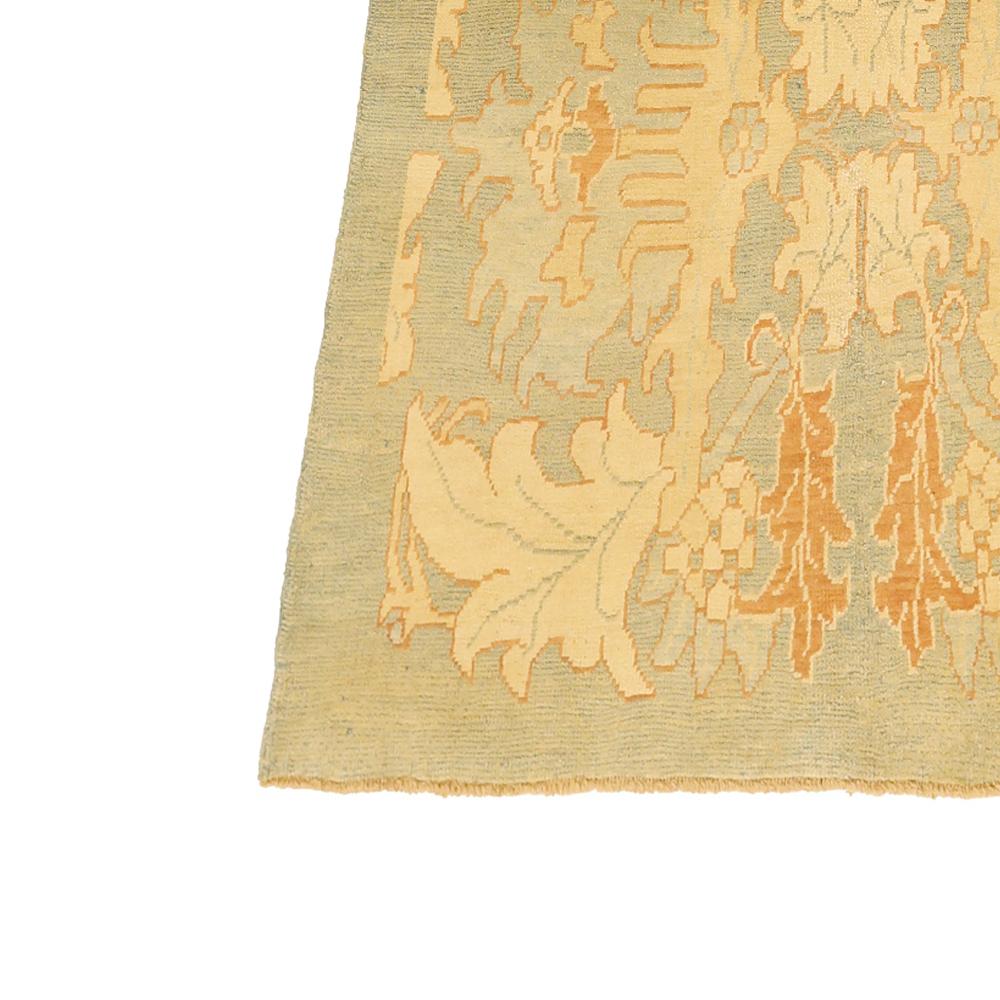 Hand-Woven Modern Turkish Donegal Rug with Ivory and Beige Botanical Patterns For Sale