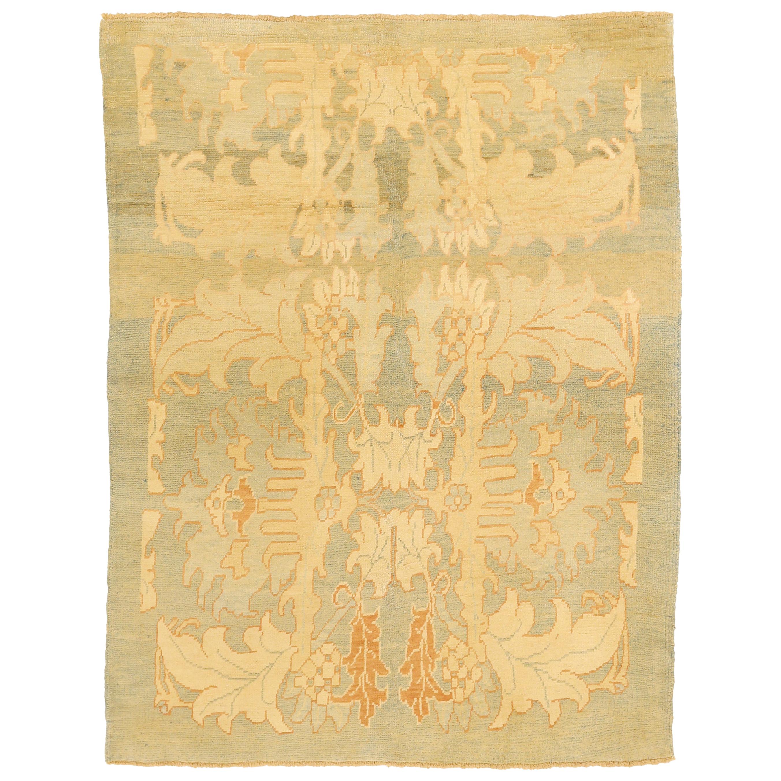 Modern Turkish Donegal Rug with Ivory and Beige Botanical Patterns For Sale