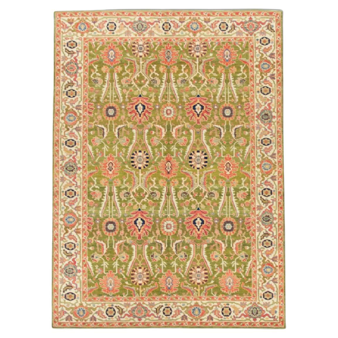 Red and Blue Geometric Vintage Turkish Finewoven Wool Oushak Rug 4'9" x