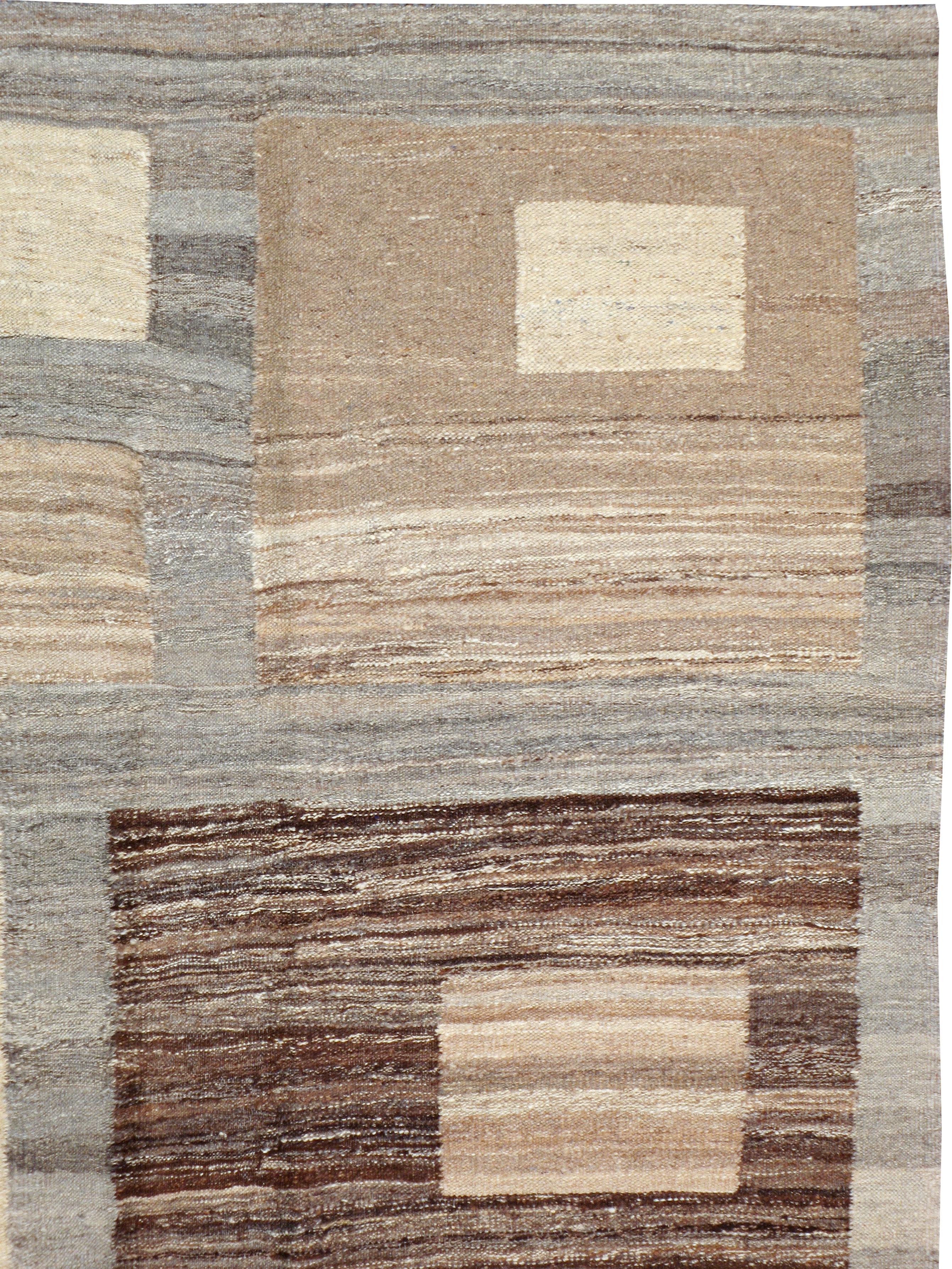 Hand-Woven Modern Turkish Flat-Weave Carpet