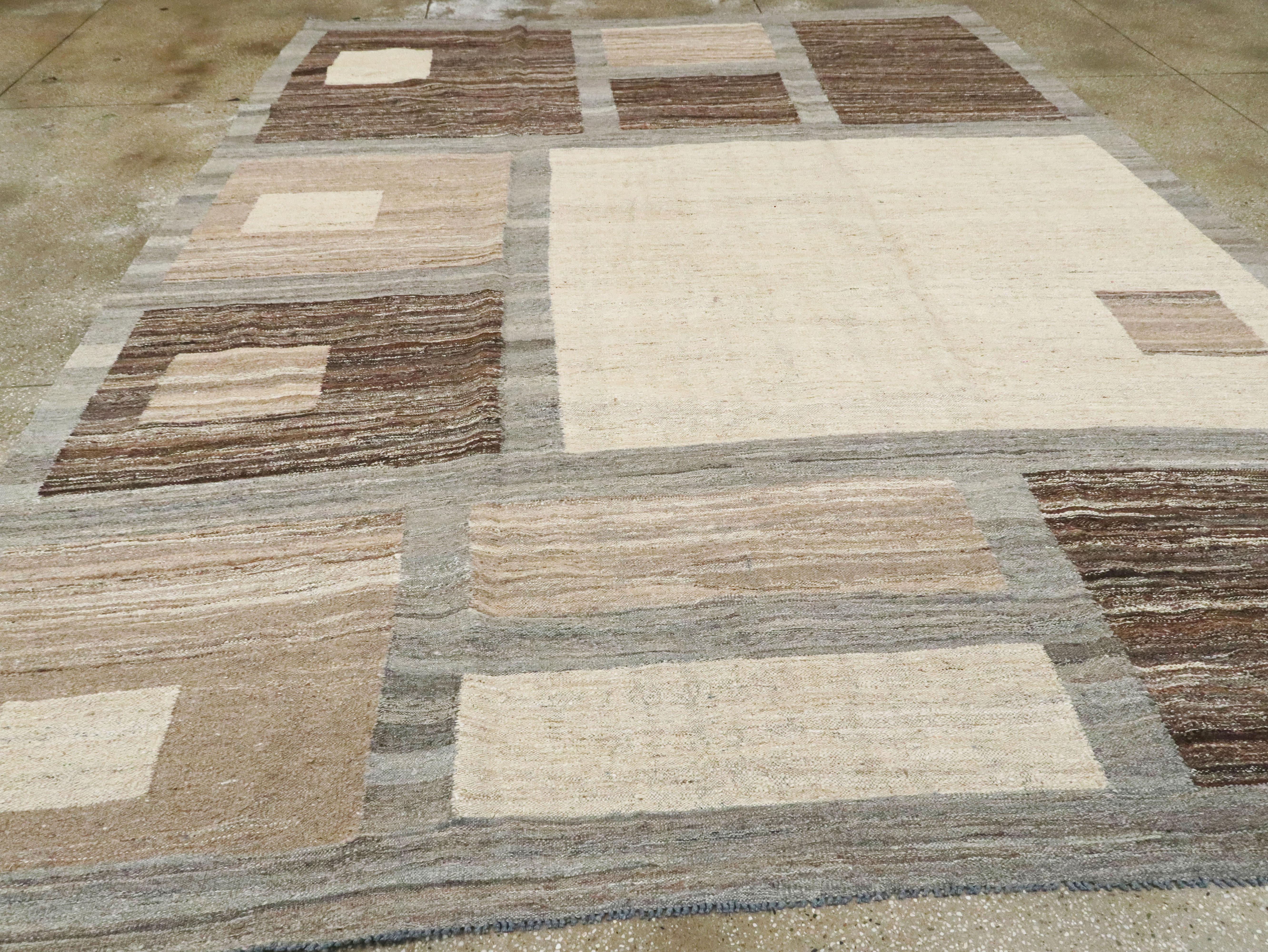 Contemporary Modern Turkish Flat-Weave Carpet