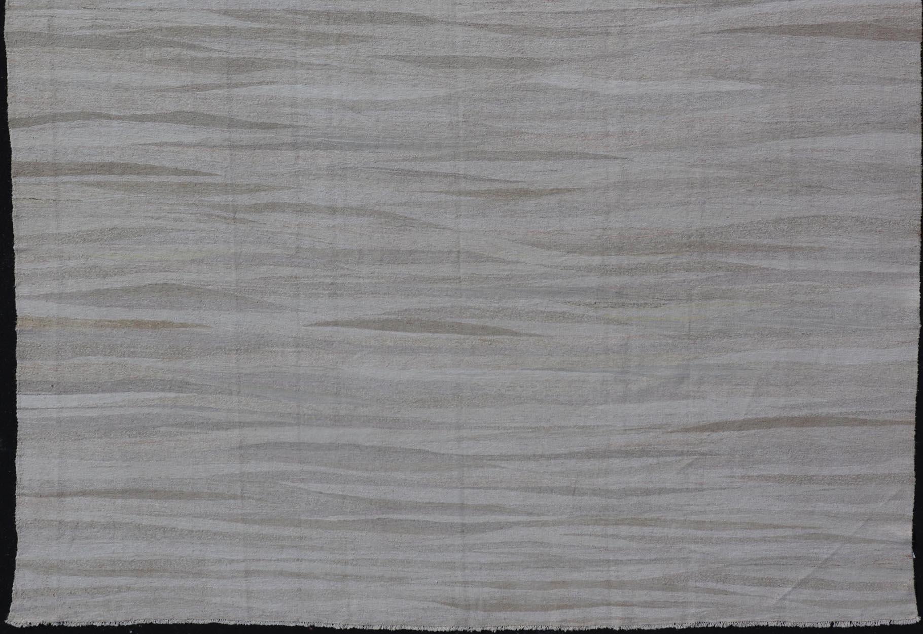 Moderno tappeto turco a trama piatta con design moderno in bianco e toni neutri 11'2 x 14'1 in vendita 2