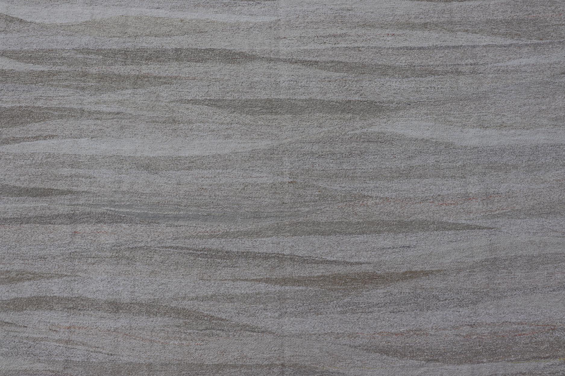 Turco Moderno tappeto turco a trama piatta con design moderno in bianco e toni neutri 11'2 x 14'1 in vendita