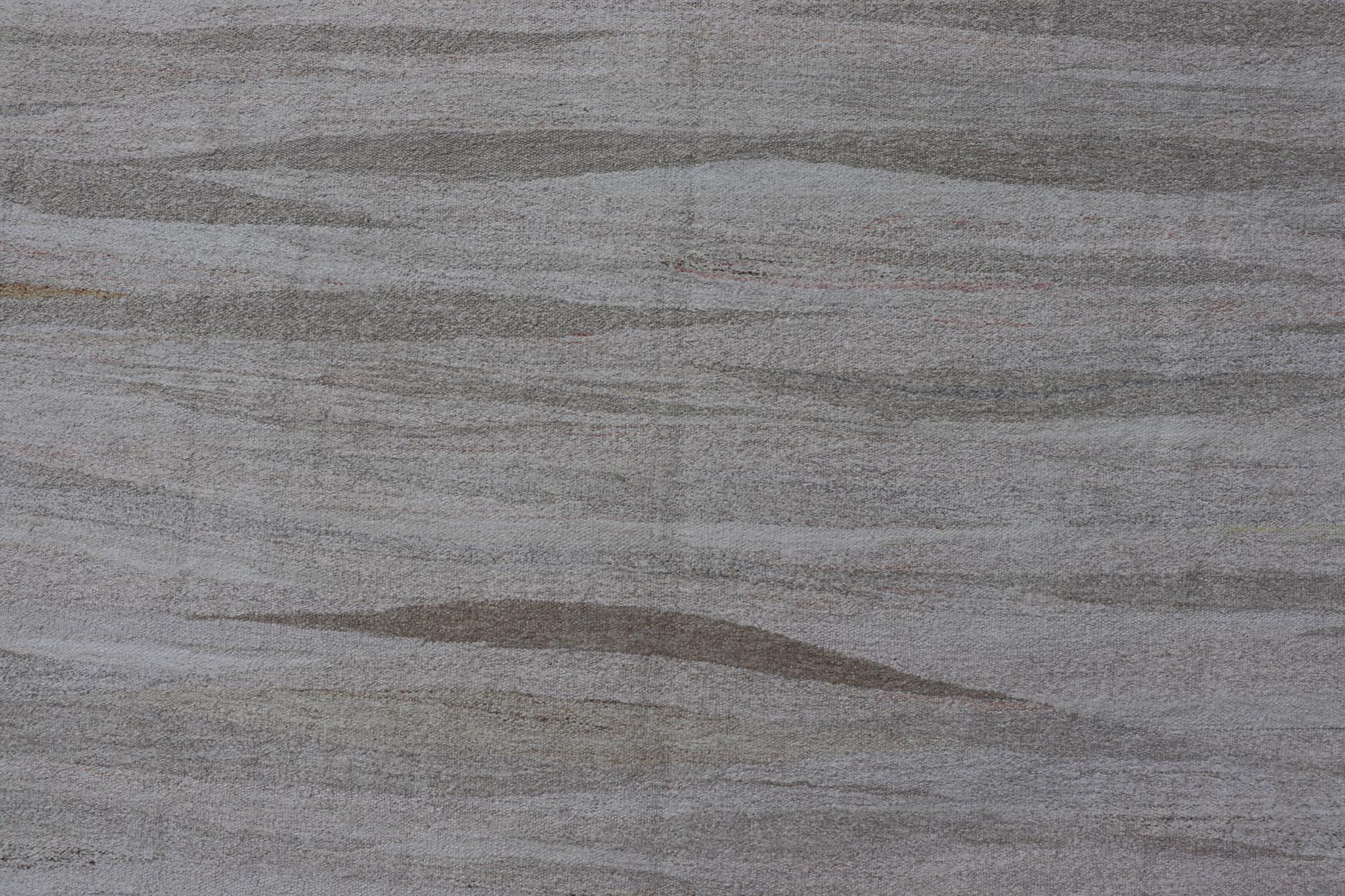 Tessuto a mano Moderno tappeto turco a trama piatta con design moderno in bianco e toni neutri 11'2 x 14'1 in vendita