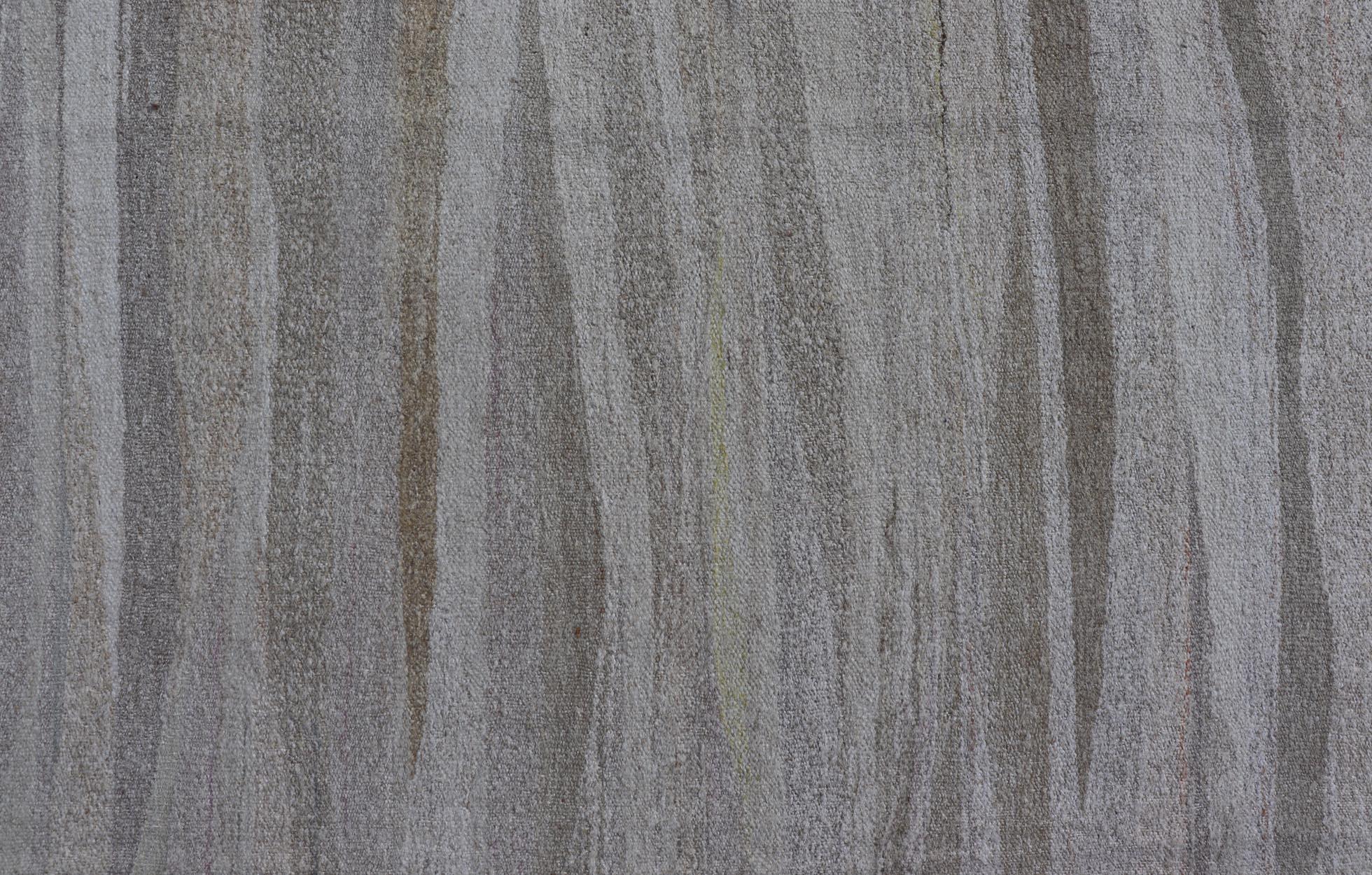 XXI secolo e contemporaneo Moderno tappeto turco a trama piatta con design moderno in bianco e toni neutri 11'2 x 14'1 in vendita