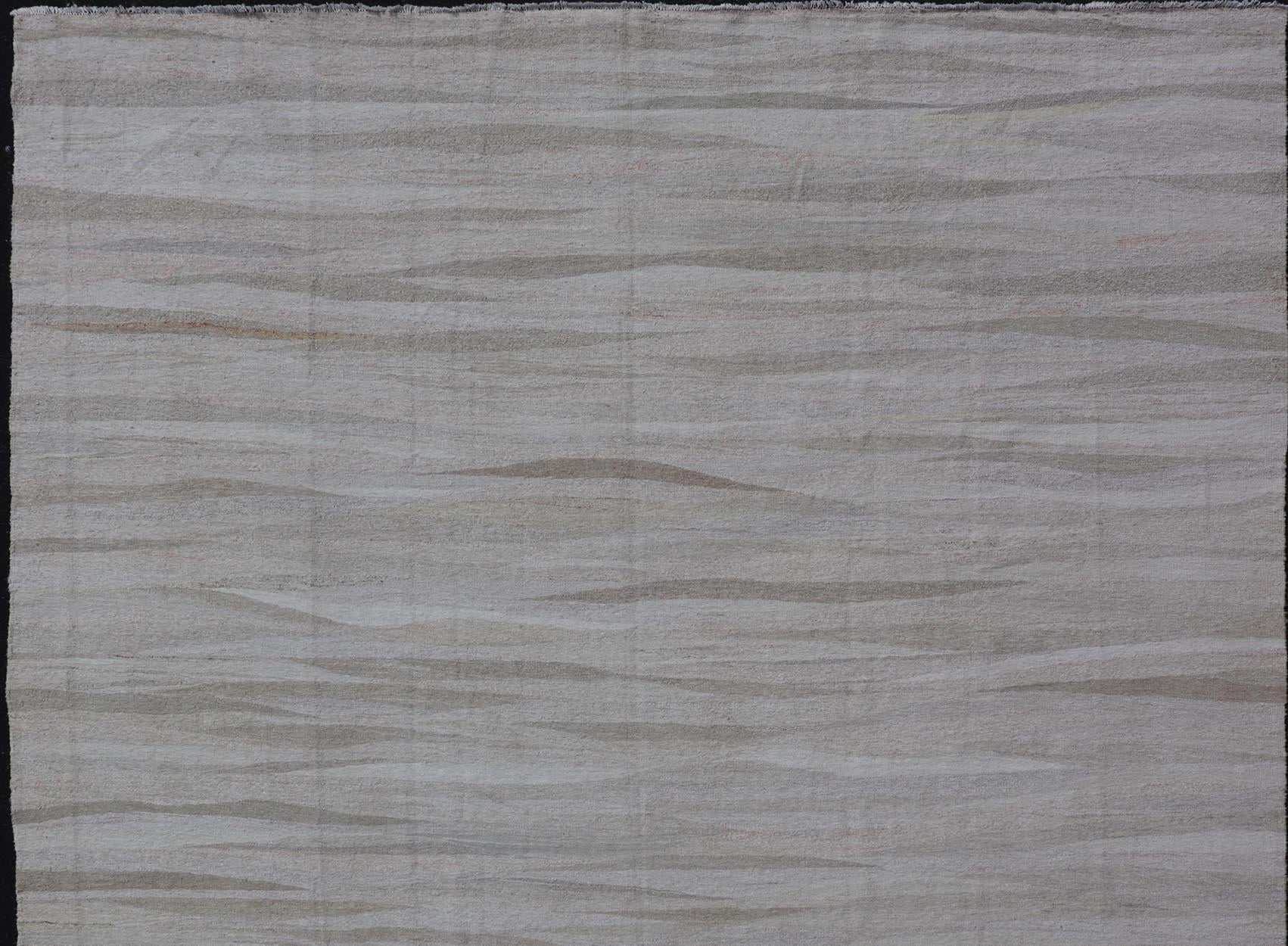 Lana Moderno tappeto turco a trama piatta con design moderno in bianco e toni neutri 11'2 x 14'1 in vendita