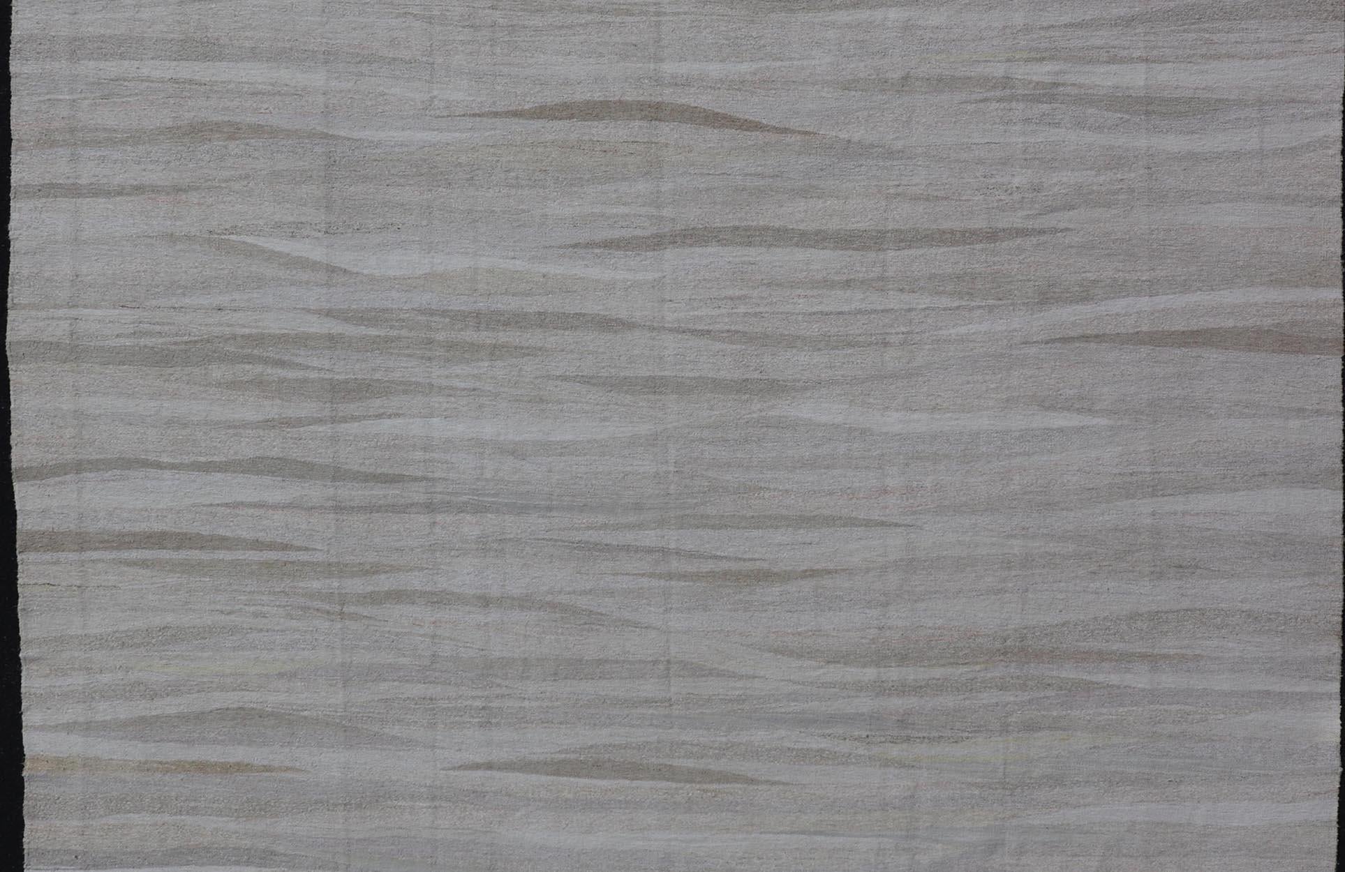 Moderno tappeto turco a trama piatta con design moderno in bianco e toni neutri 11'2 x 14'1 in vendita 1