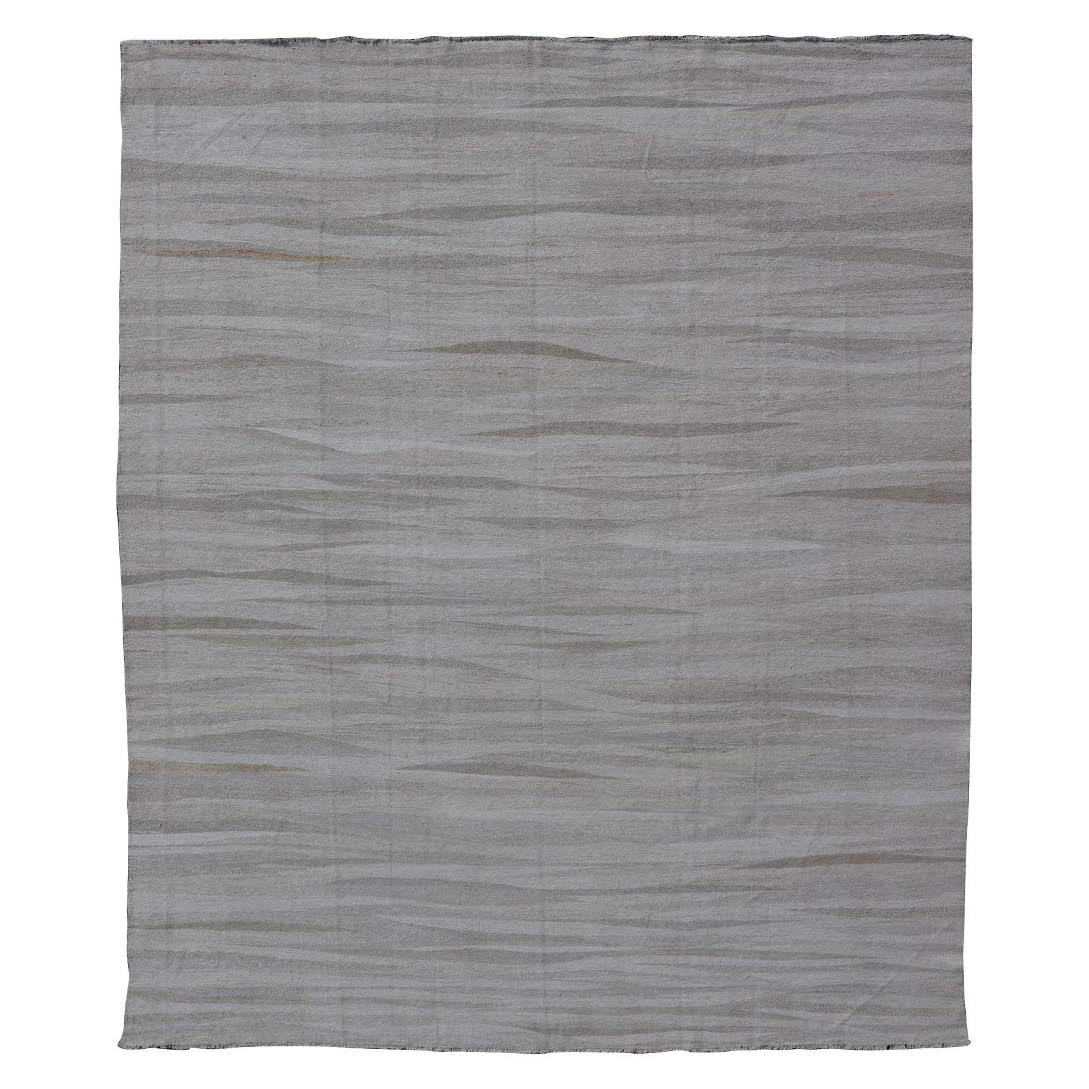 Moderno tappeto turco a trama piatta con design moderno in bianco e toni neutri 11'2 x 14'1 in vendita