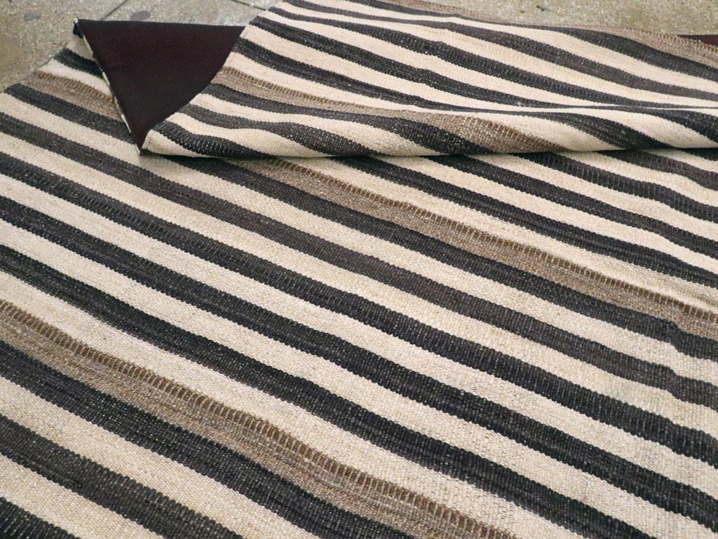 Modern Turkish Flatweave Kilim Room Size Carpet In Cream, Black, and Brown For Sale 3