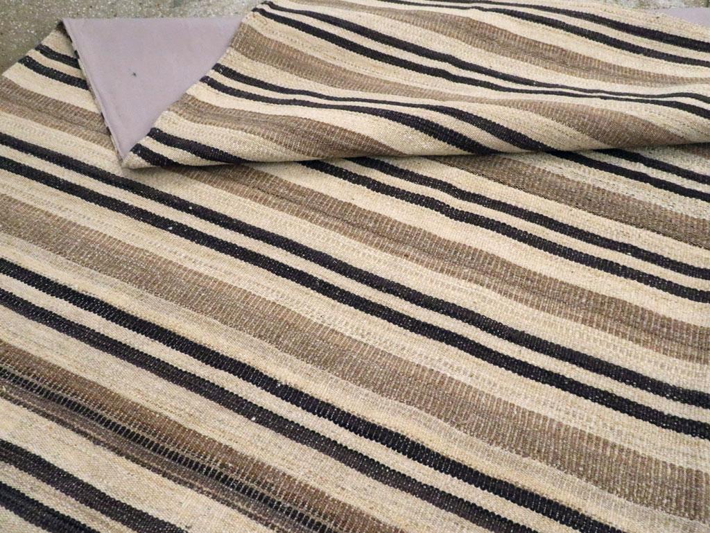 Modern Turkish Flatweave Kilim Room Size Carpet In Cream, Black, and Brown For Sale 4