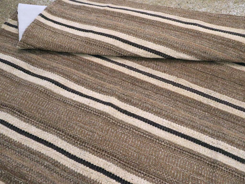 Modern Turkish Flatweave Kilim Small Room Size Carpet in Cream, Black, and Brown For Sale 4