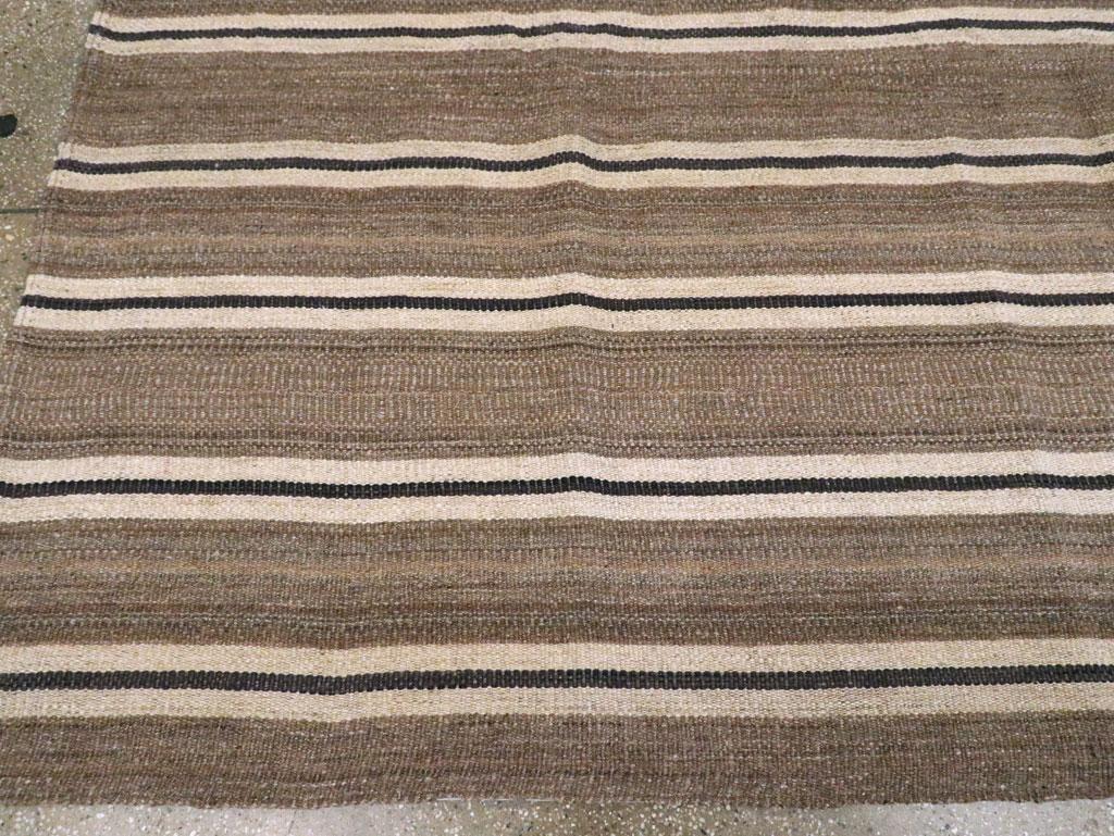 Modern Turkish Flatweave Kilim Small Room Size Carpet in Cream, Black, and Brown For Sale 1