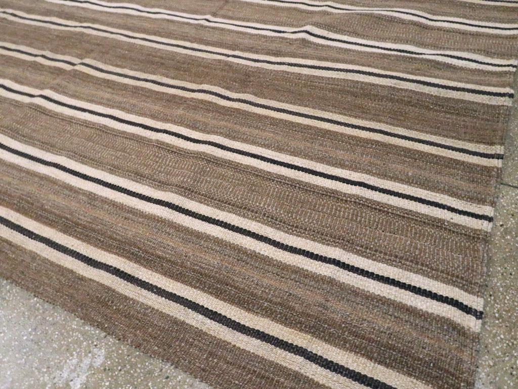 Modern Turkish Flatweave Kilim Small Room Size Carpet in Cream, Black, and Brown For Sale 2