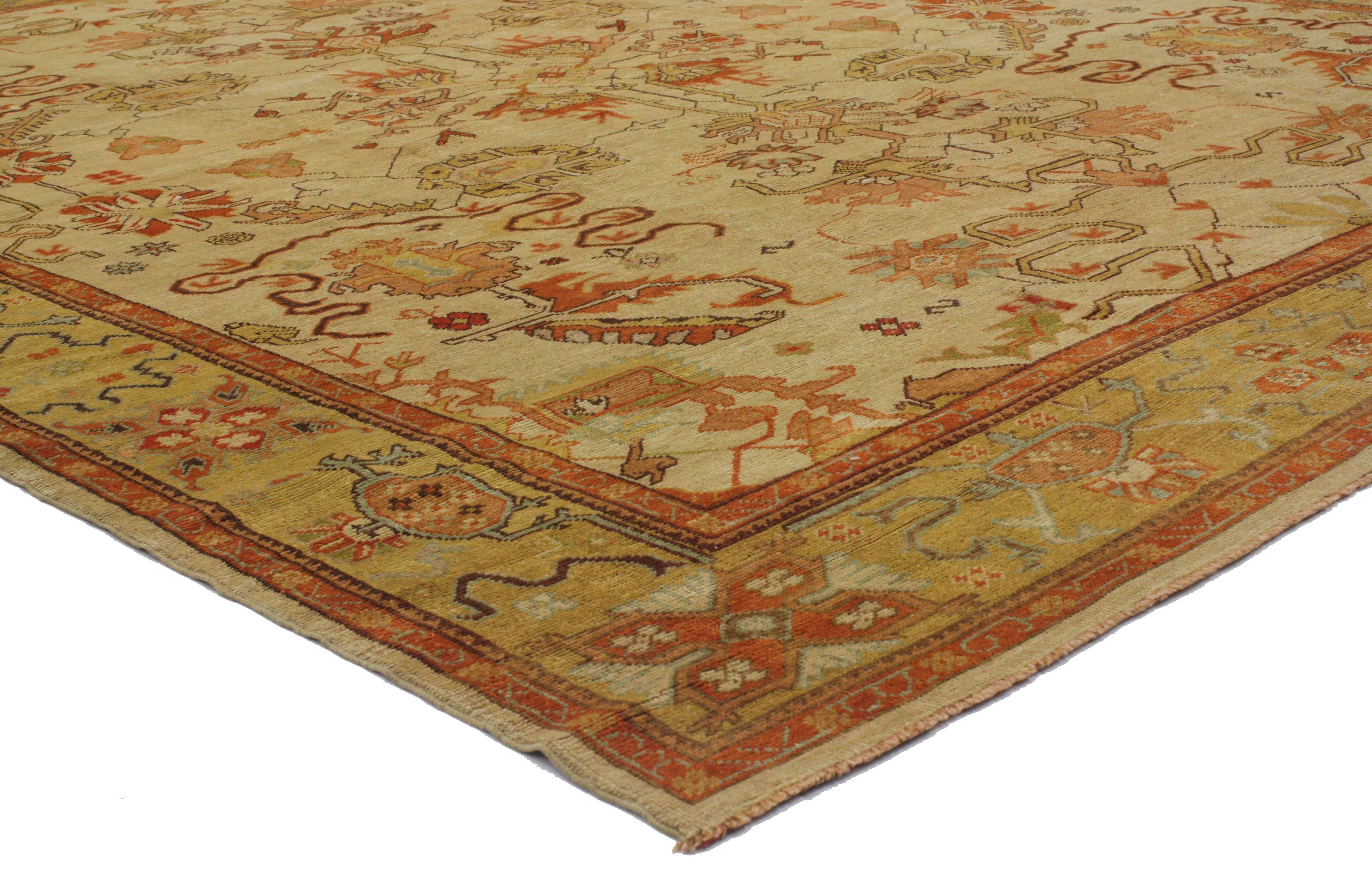 Hand-Knotted Modern Turkish Oushak Rug with Traditional Style and Cloudband Design For Sale