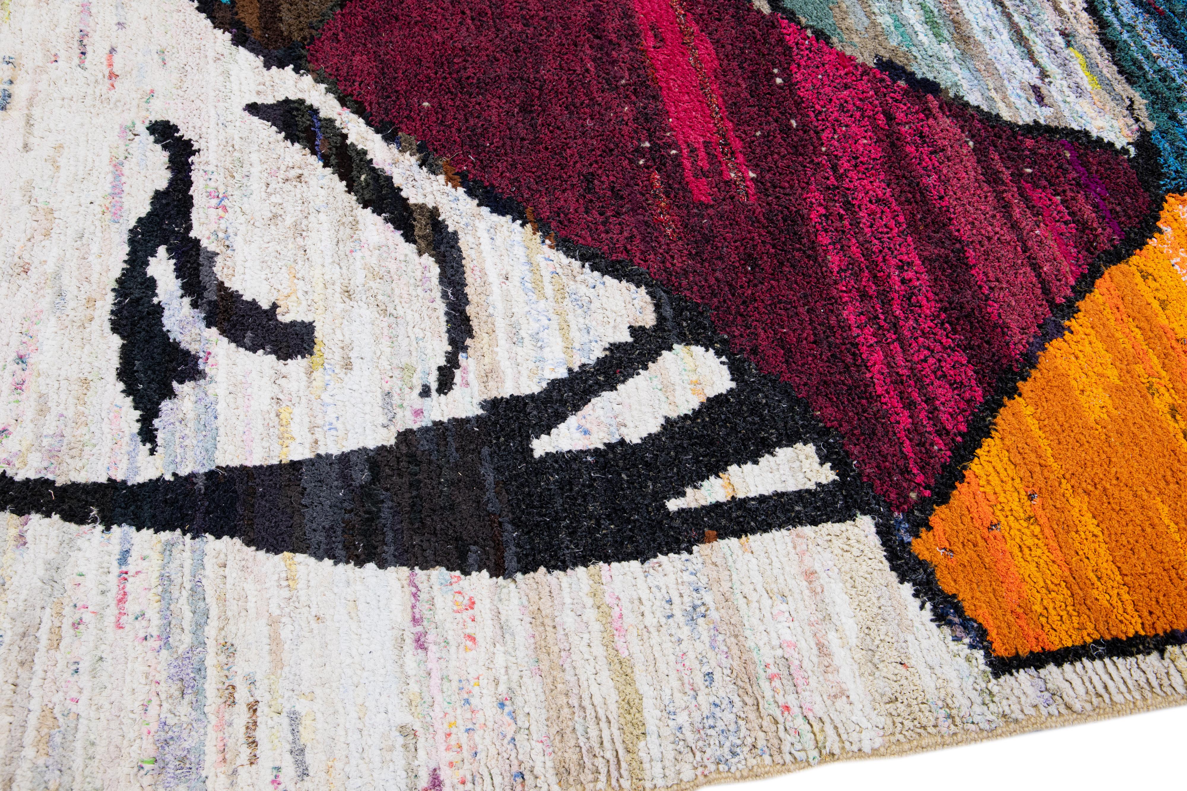 Modern Turkish Handmade Multicolor Wool Rug with Expressionism Design For Sale 4