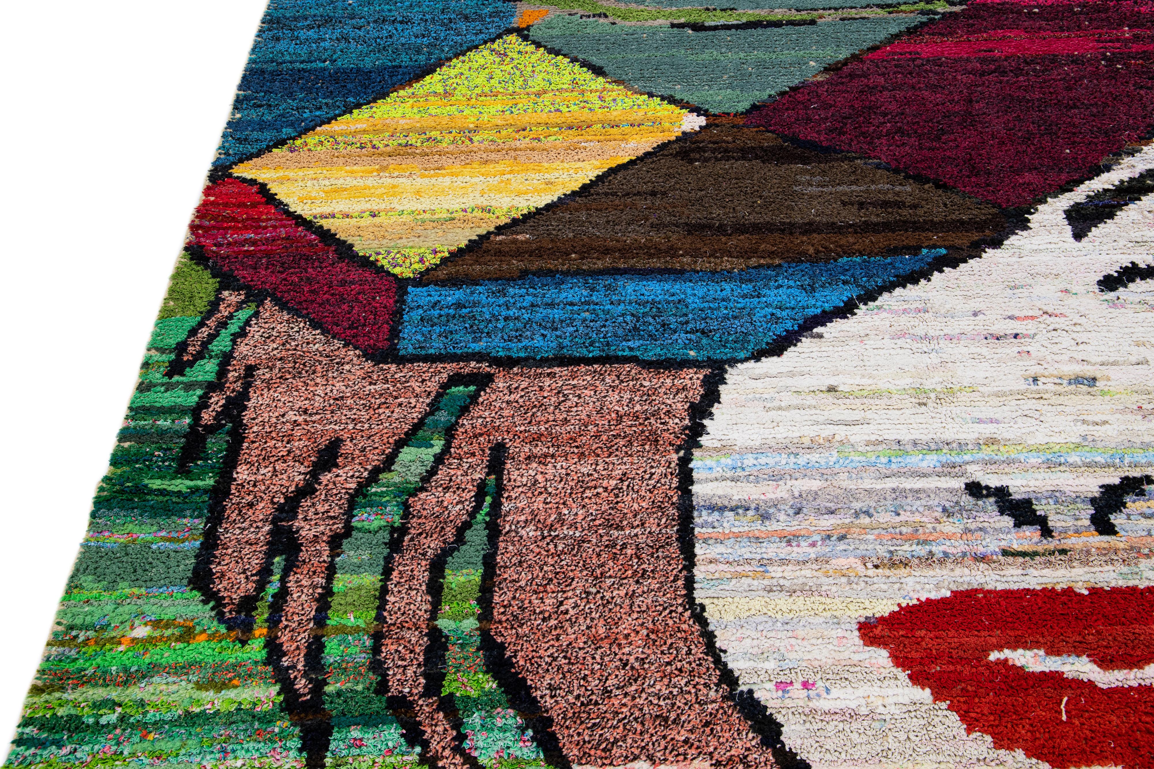 Modern Turkish Handmade Multicolor Wool Rug with Expressionism Design For Sale 5
