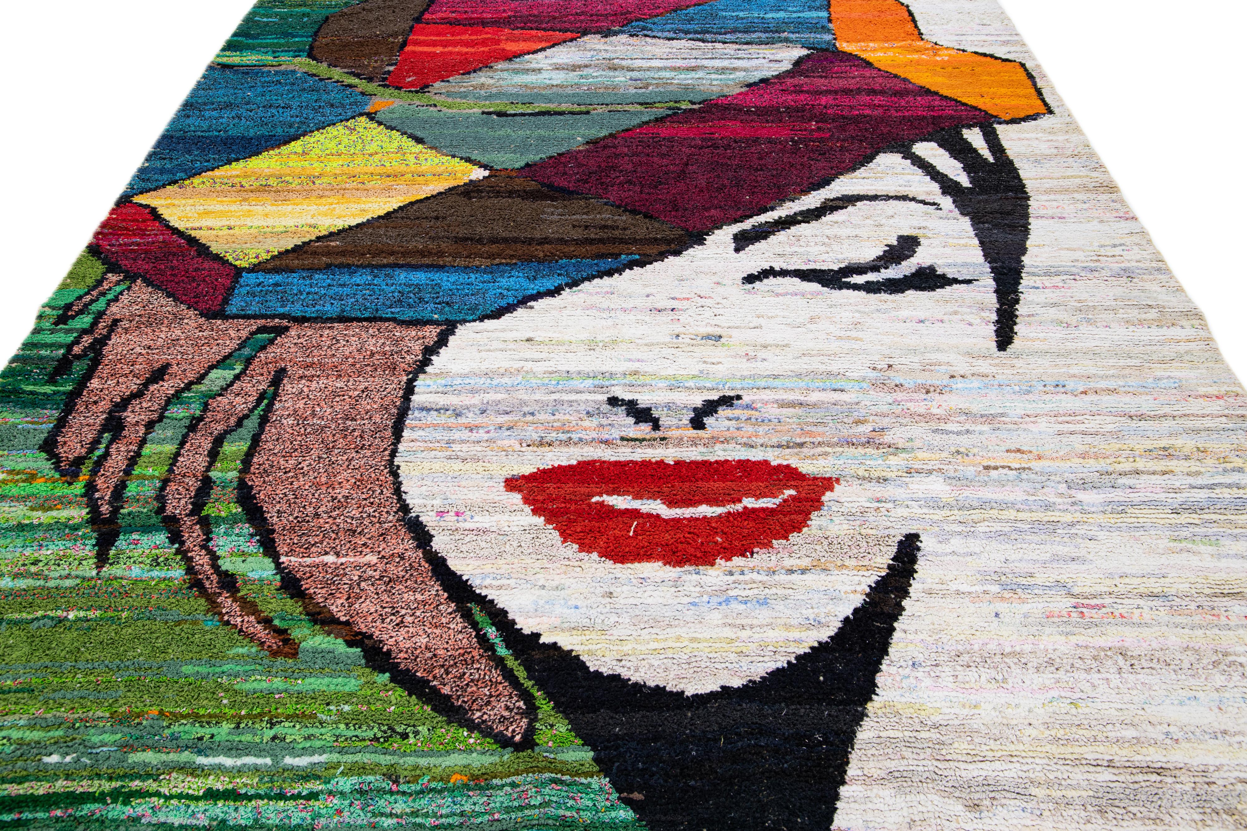 Expressionist Modern Turkish Handmade Multicolor Wool Rug with Expressionism Design For Sale