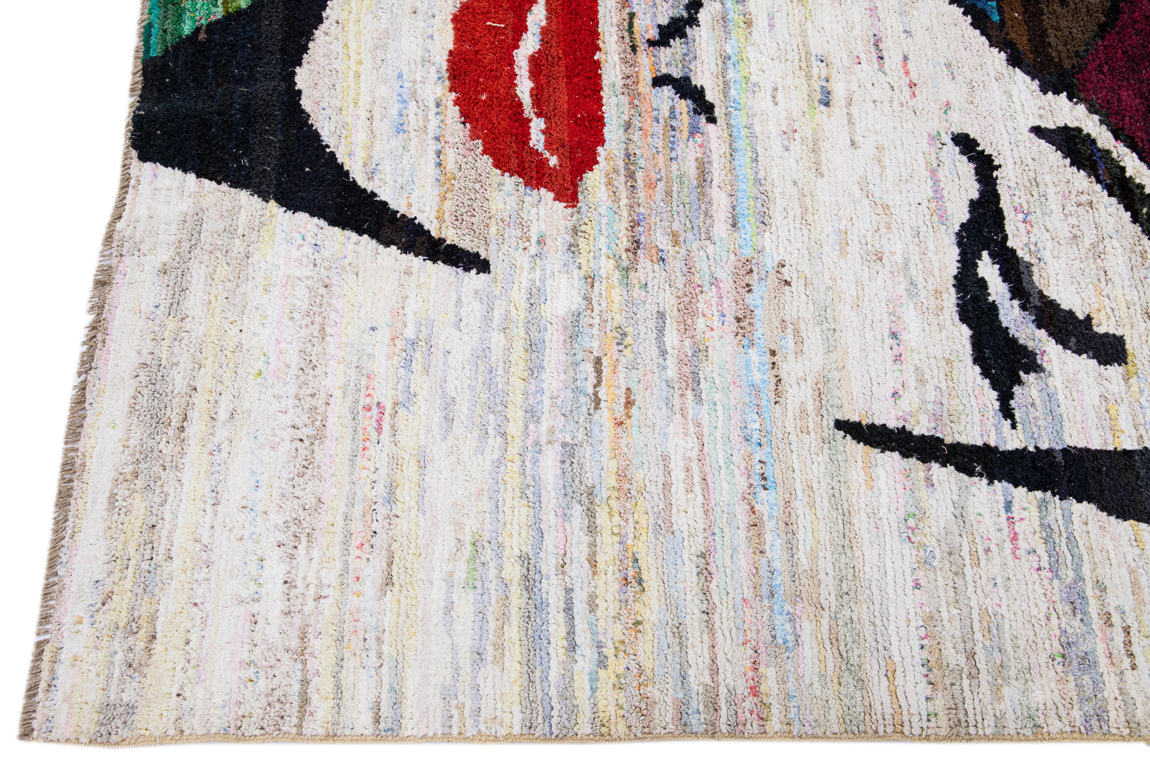 Hand-Knotted Modern Turkish Handmade Multicolor Wool Rug with Expressionism Design For Sale