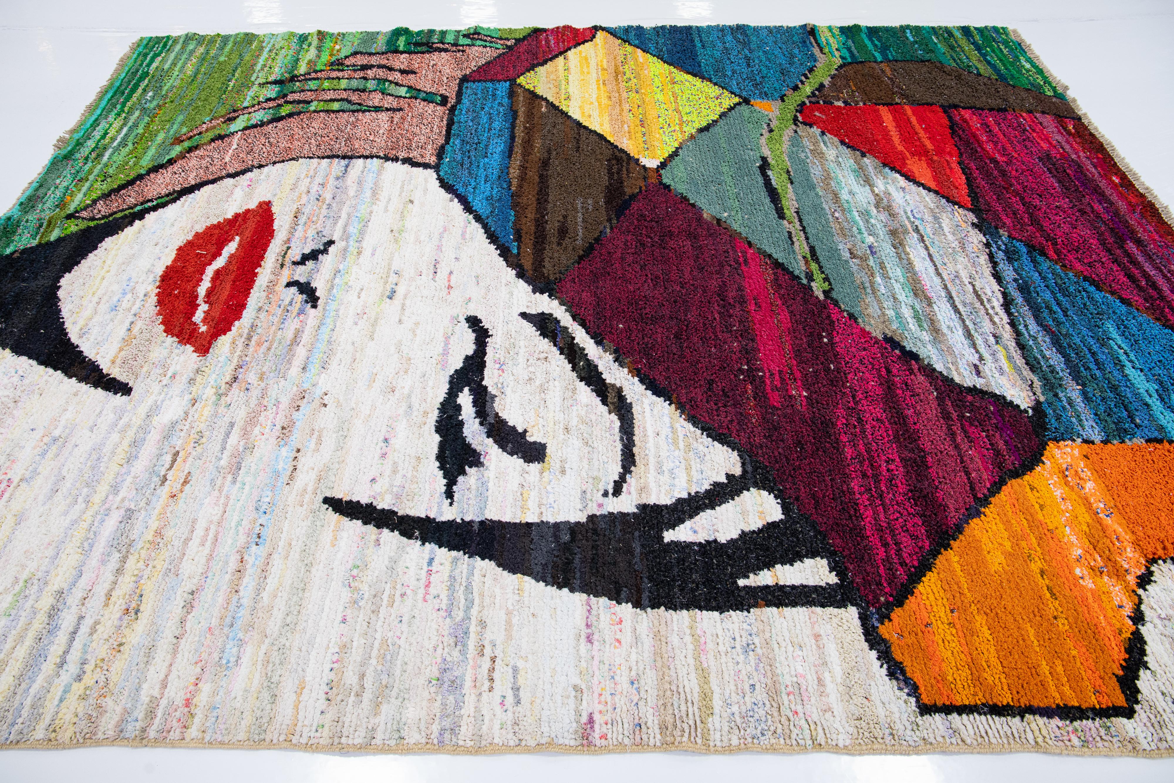 Modern Turkish Handmade Multicolor Wool Rug with Expressionism Design In New Condition For Sale In Norwalk, CT