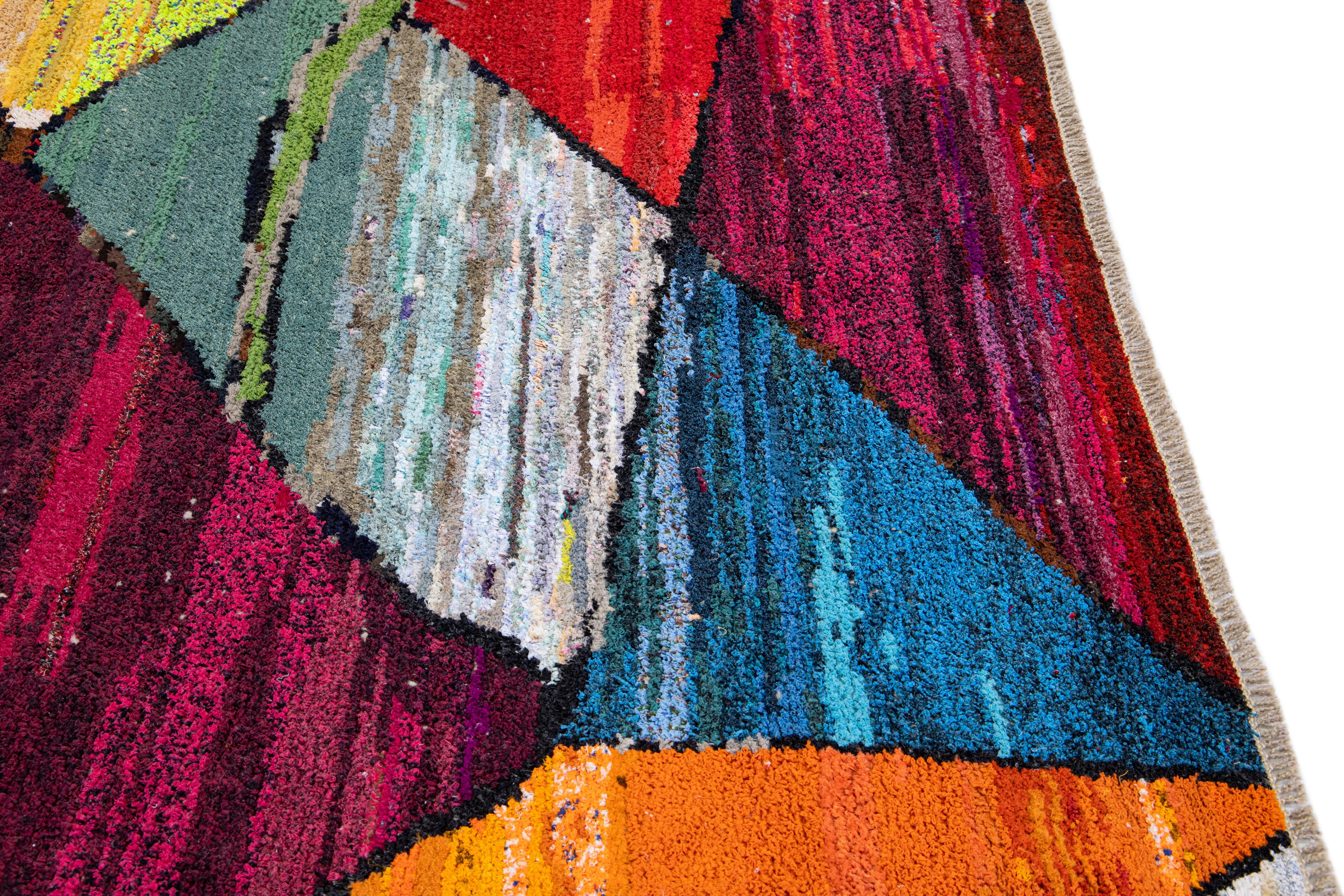 Modern Turkish Handmade Multicolor Wool Rug with Expressionism Design For Sale 1