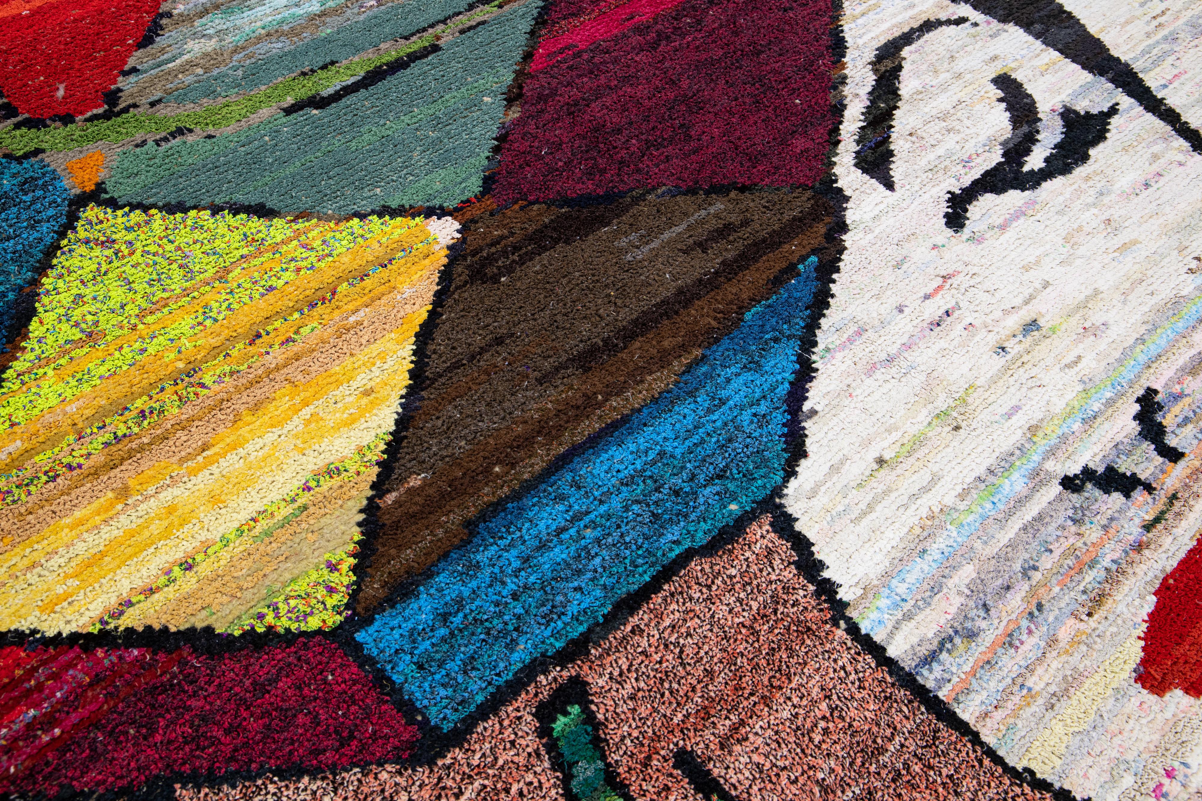 Modern Turkish Handmade Multicolor Wool Rug with Expressionism Design For Sale 2