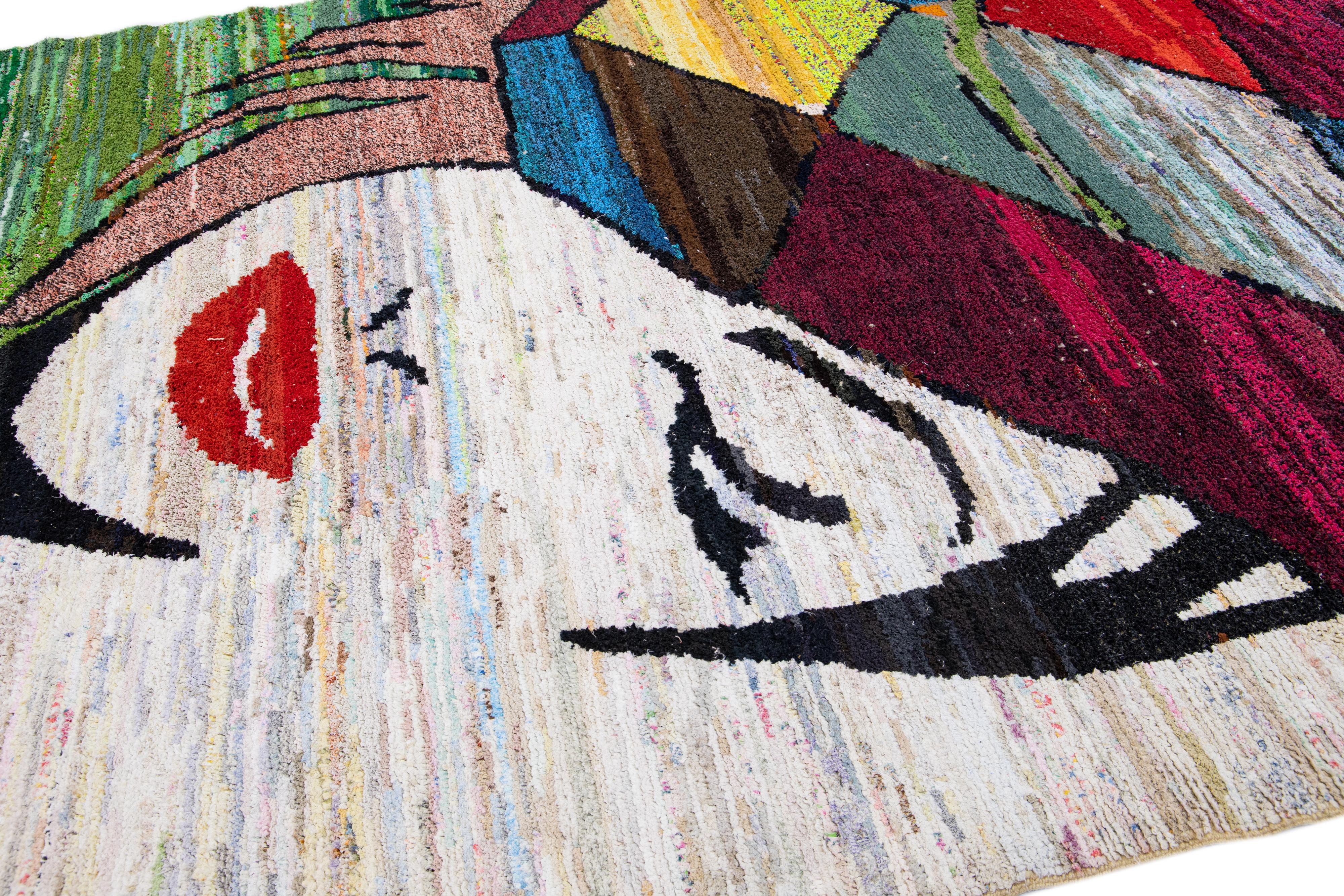 Modern Turkish Handmade Multicolor Wool Rug with Expressionism Design For Sale 3