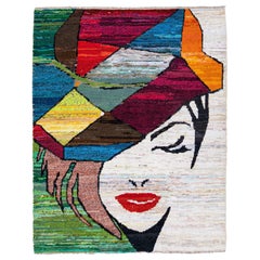 Moderner türkischer handgefertigter mehrfarbiger Wollteppich mit expressionistischem Design