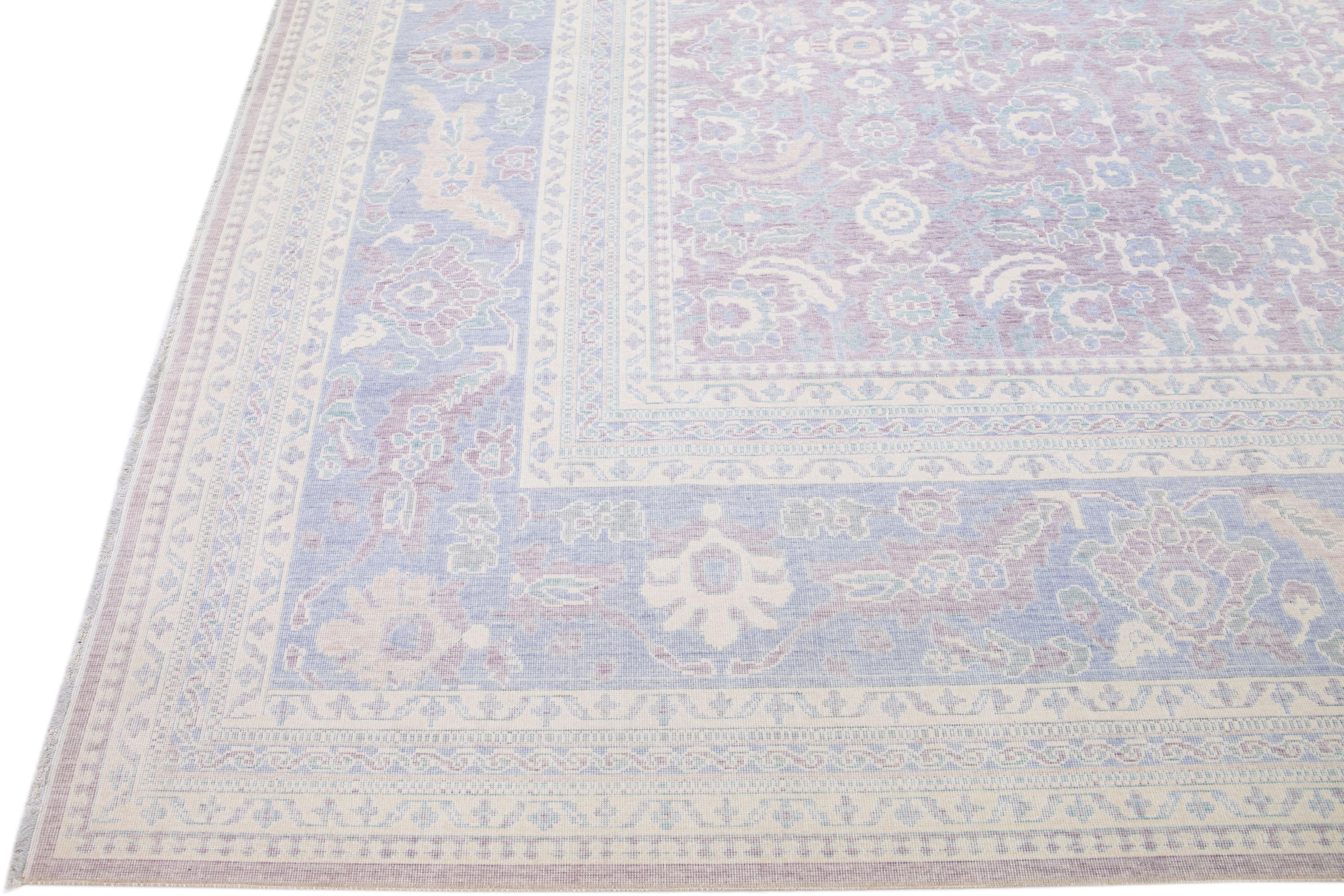Modern Turkish Handmade Purple Wool Rug With Allover Motif In New Condition For Sale In Norwalk, CT