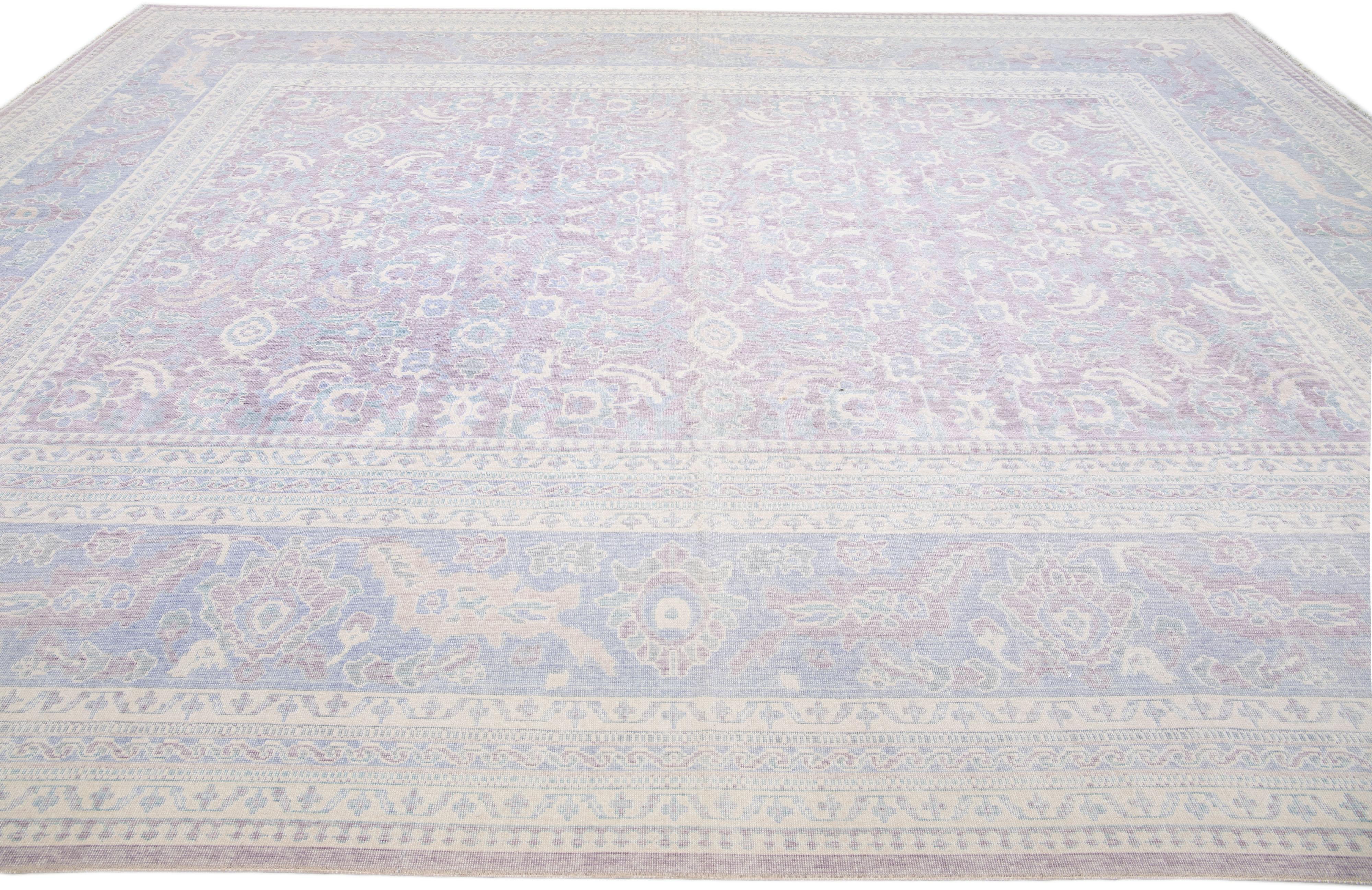 Contemporary Modern Turkish Handmade Purple Wool Rug With Allover Motif For Sale
