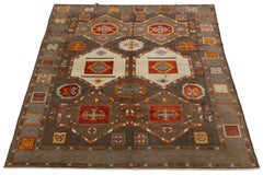 Modern Turkish Kars Hand-Knotted Wool Rug - Earthy Brown & Terracotta Geometric