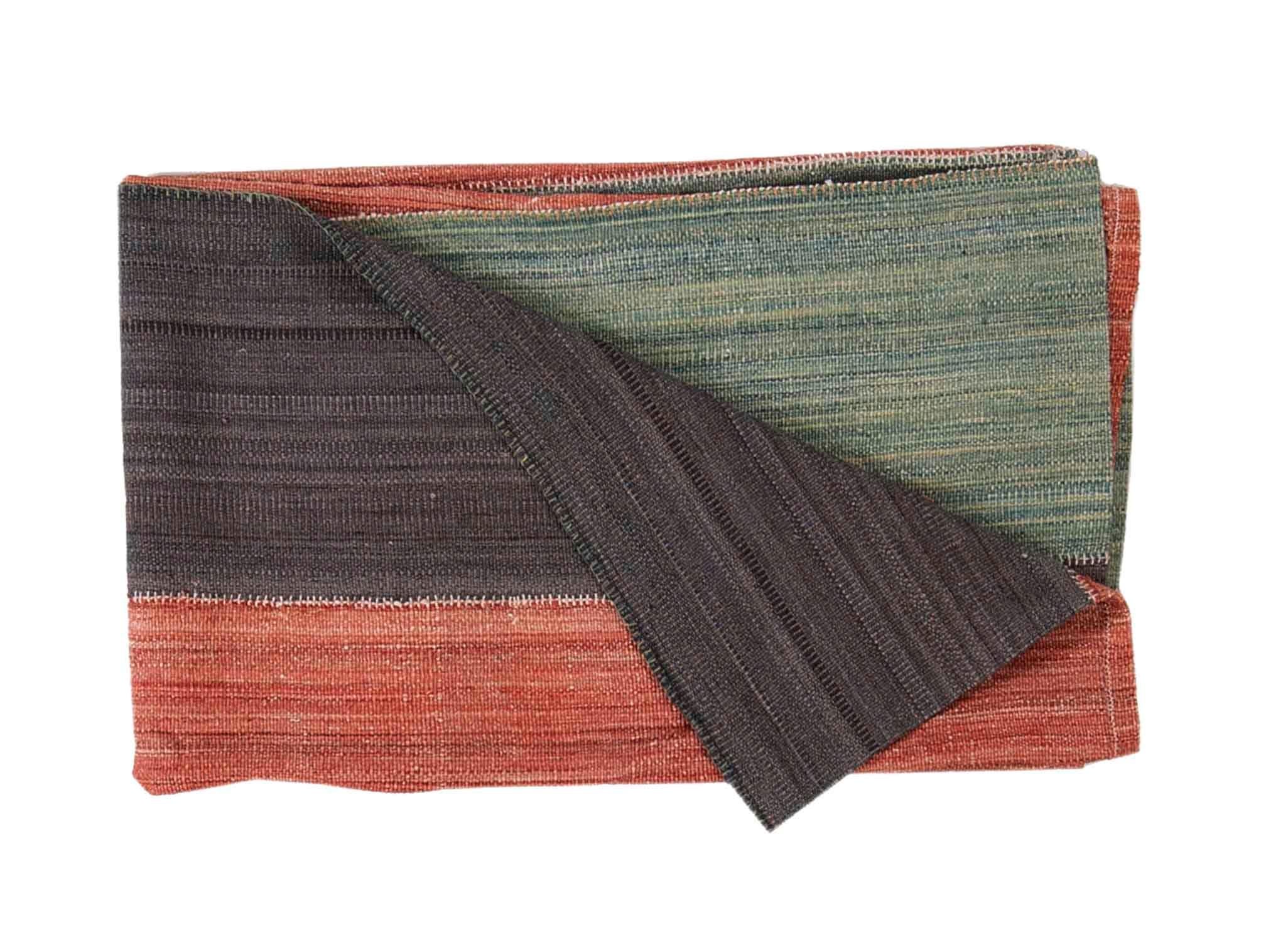 Modern Turkish Kilim Rug in Black, Red and Green Flat-Weave Stripes Pattern In New Condition For Sale In Dallas, TX