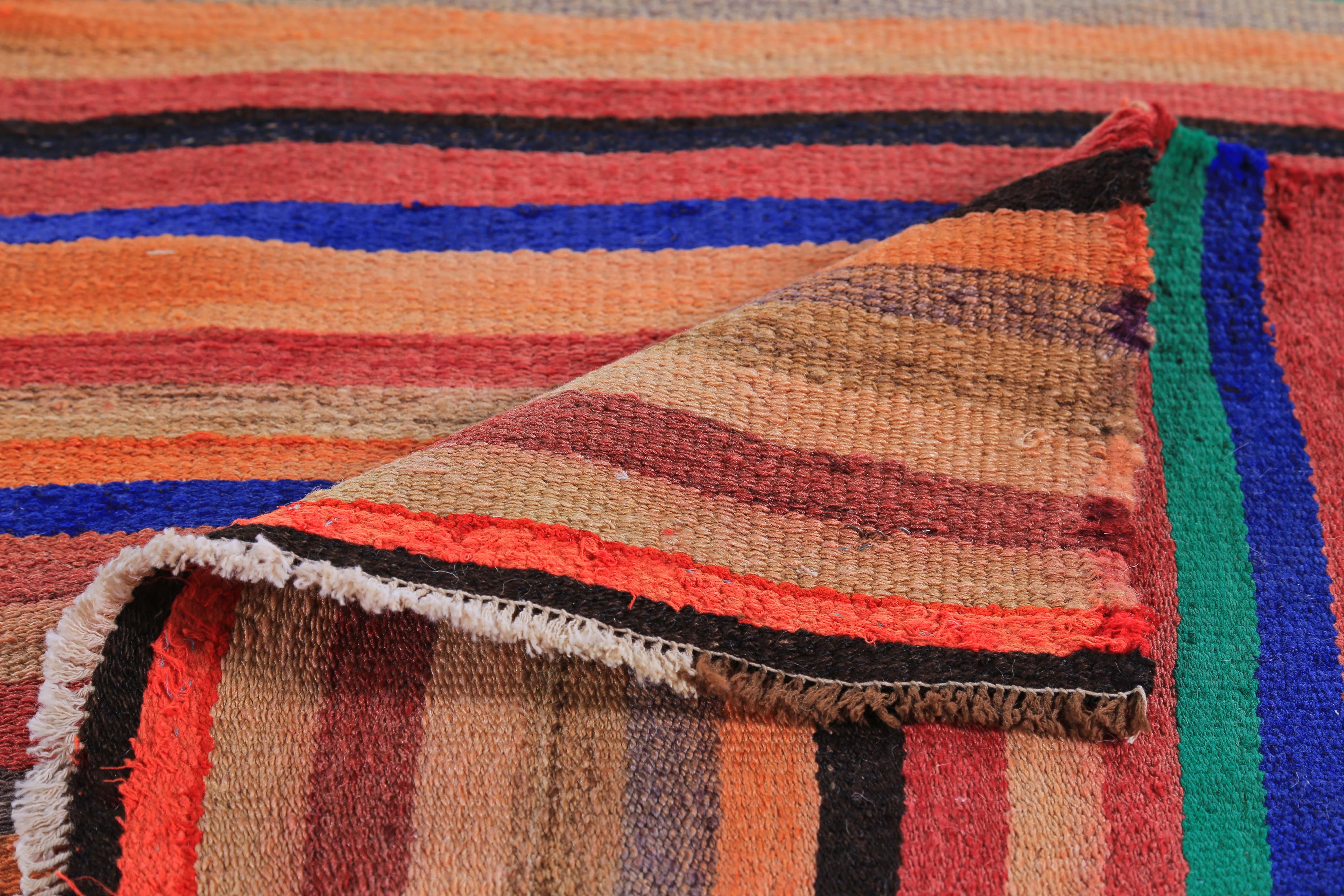 Modern Turkish Kilim Rug in Orange, Red and Blue Stripes In New Condition For Sale In Dallas, TX