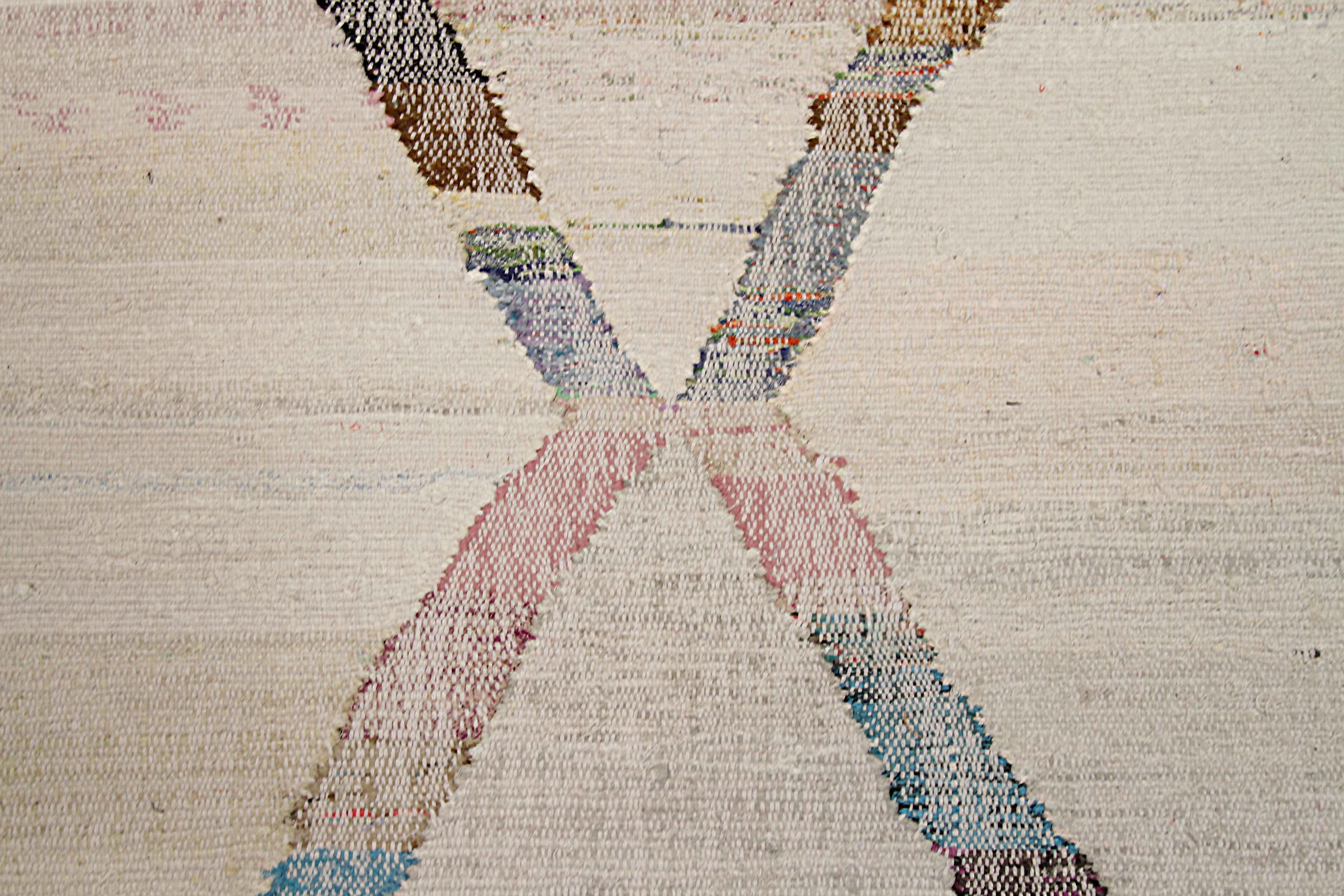 Contemporary Modern Turkish Kilim Rug Made of Antique Wool with Colored Diamond Mesh Detail For Sale
