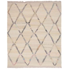 Modern Turkish Kilim Rug Made of Antique Wool with Colored Diamond Mesh Detail