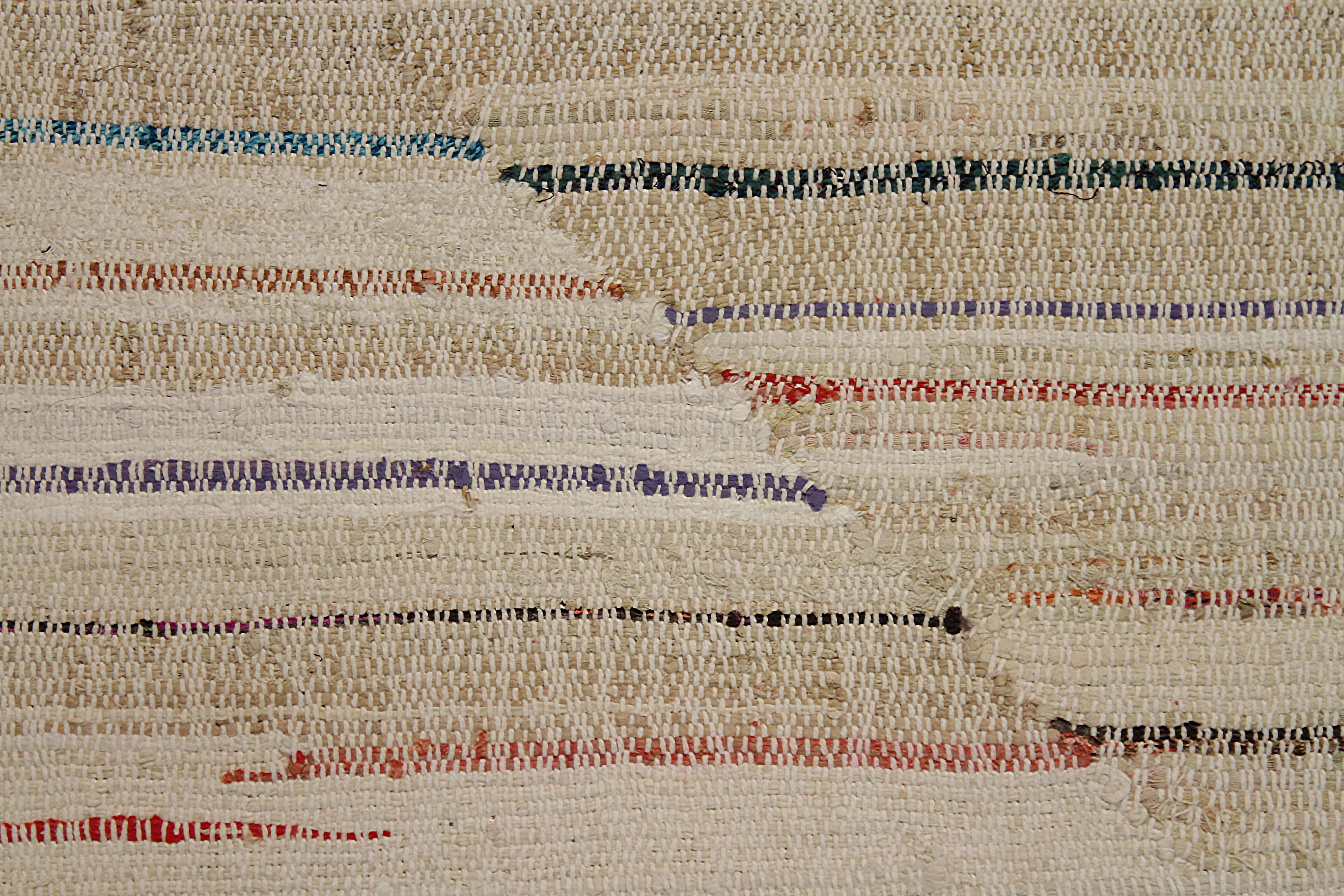 Contemporary Modern Turkish Kilim Rug Made of Antique Wool with Colored Lines For Sale