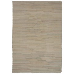 Tapis Kilim turc moderne fabriqué en laine ancienne avec des lignes colorées