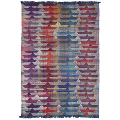 Modern Turkish Kilim Rug Made of Antique Wool with Colored Paper Boats Pattern