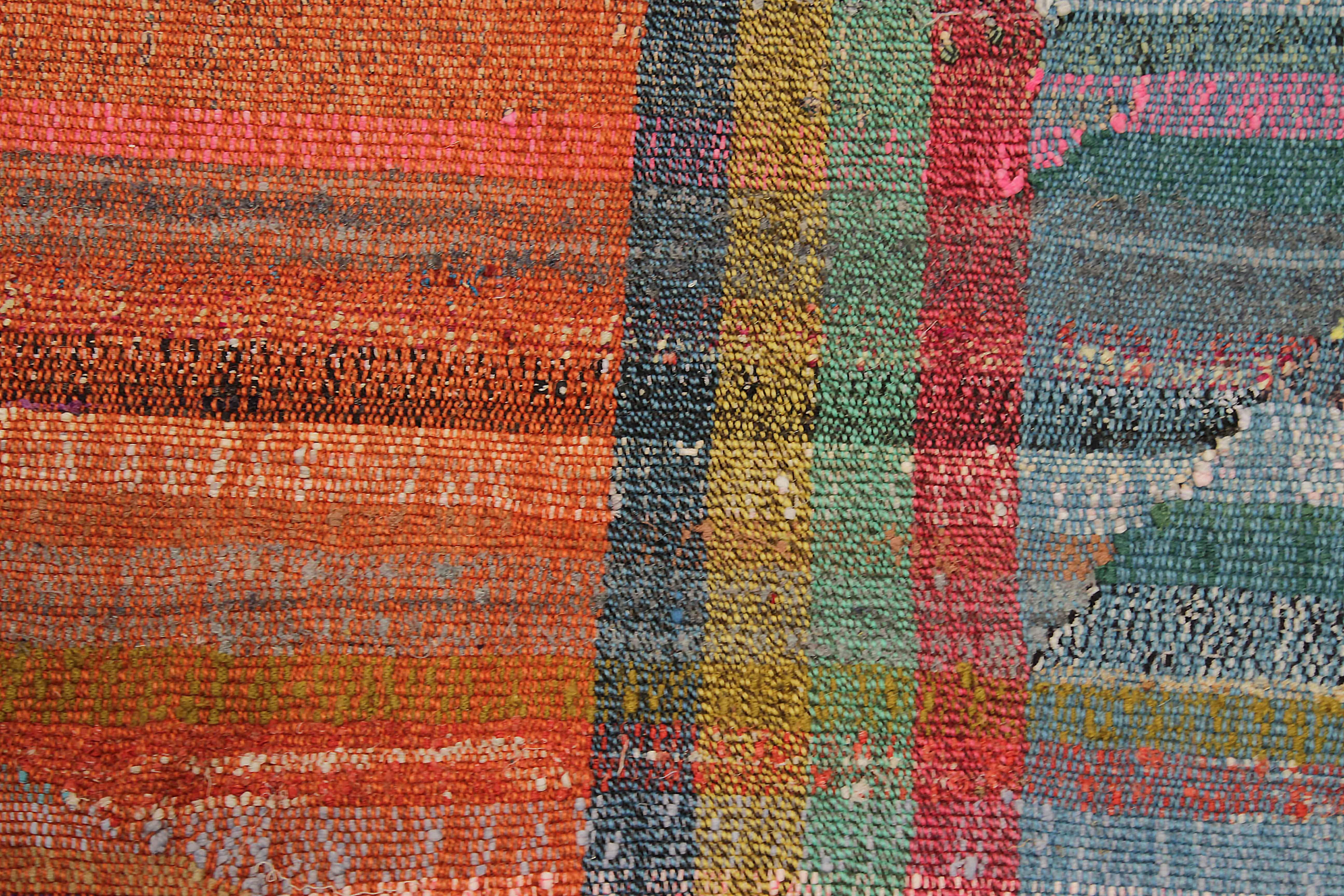 Contemporary Modern Turkish Kilim Rug Made of Antique Wool with Colored Stripes For Sale