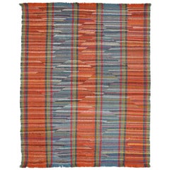 Modern Turkish Kilim Rug Made of Antique Wool with Colored Stripes