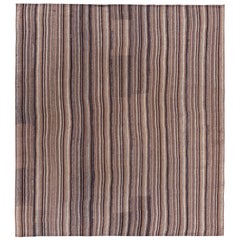 Modern Turkish Kilim Rug with Beige, Black and Brown Pencil Stripes