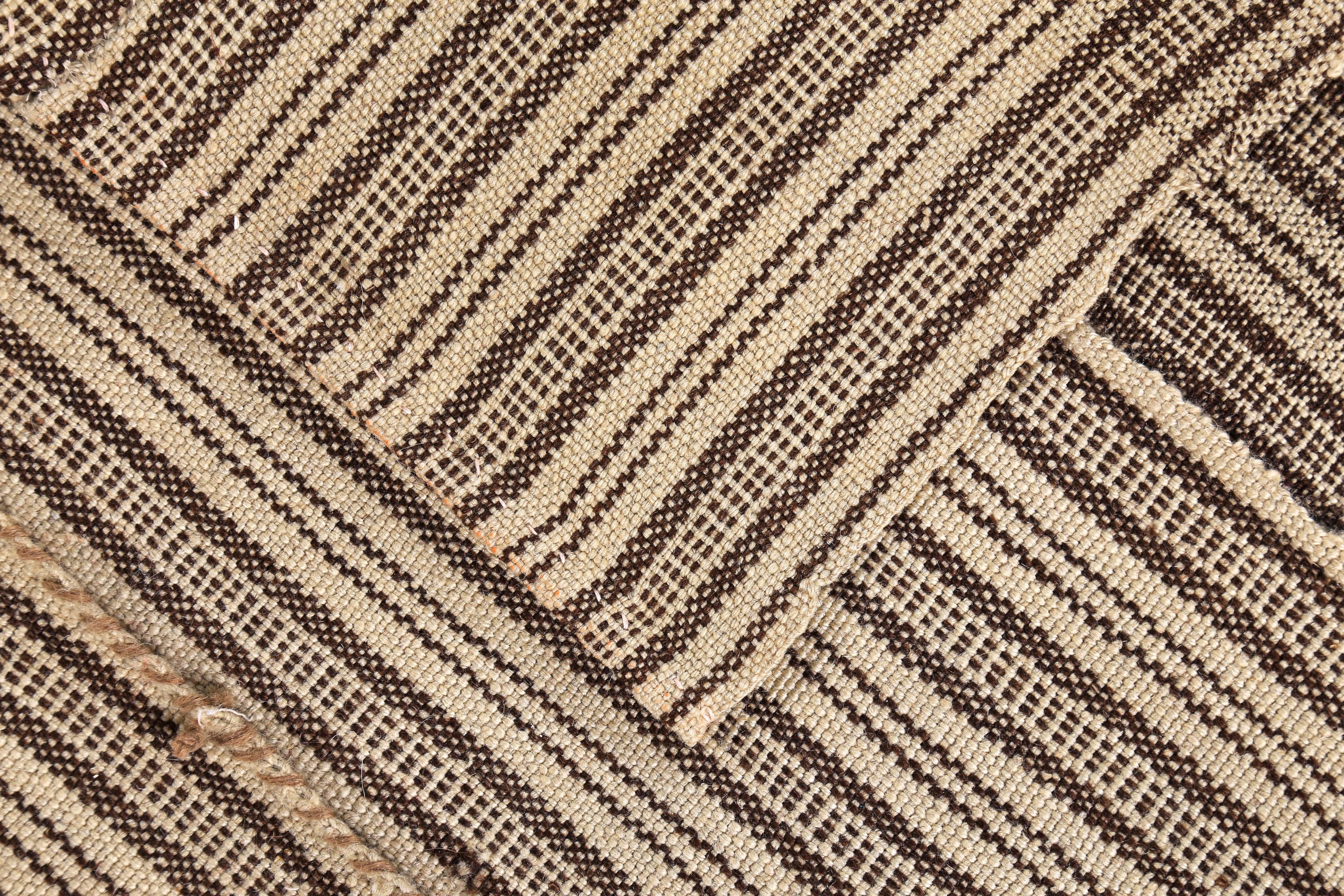 Contemporary Modern Turkish Kilim Rug with Beige and Brown Pencil Stripes For Sale