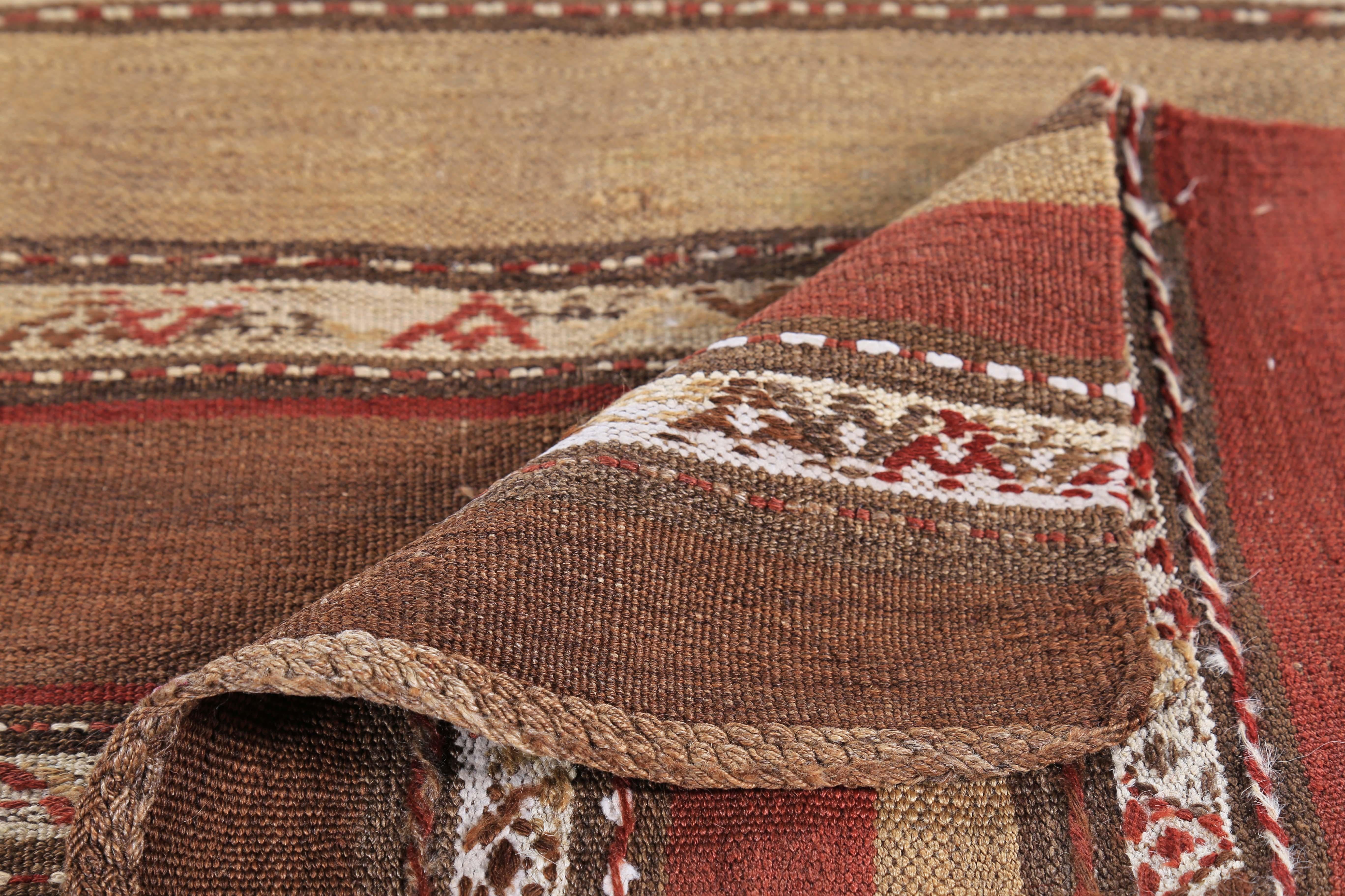 Modern Turkish Kilim Rug with Beige and Rust Stripe on Brown Field In New Condition For Sale In Dallas, TX