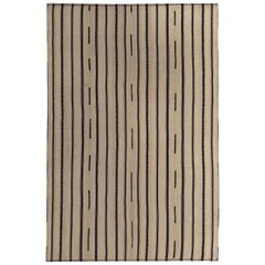 Modern Turkish Kilim Rug with Black and Brown Pencil Stripes in a Beige Field