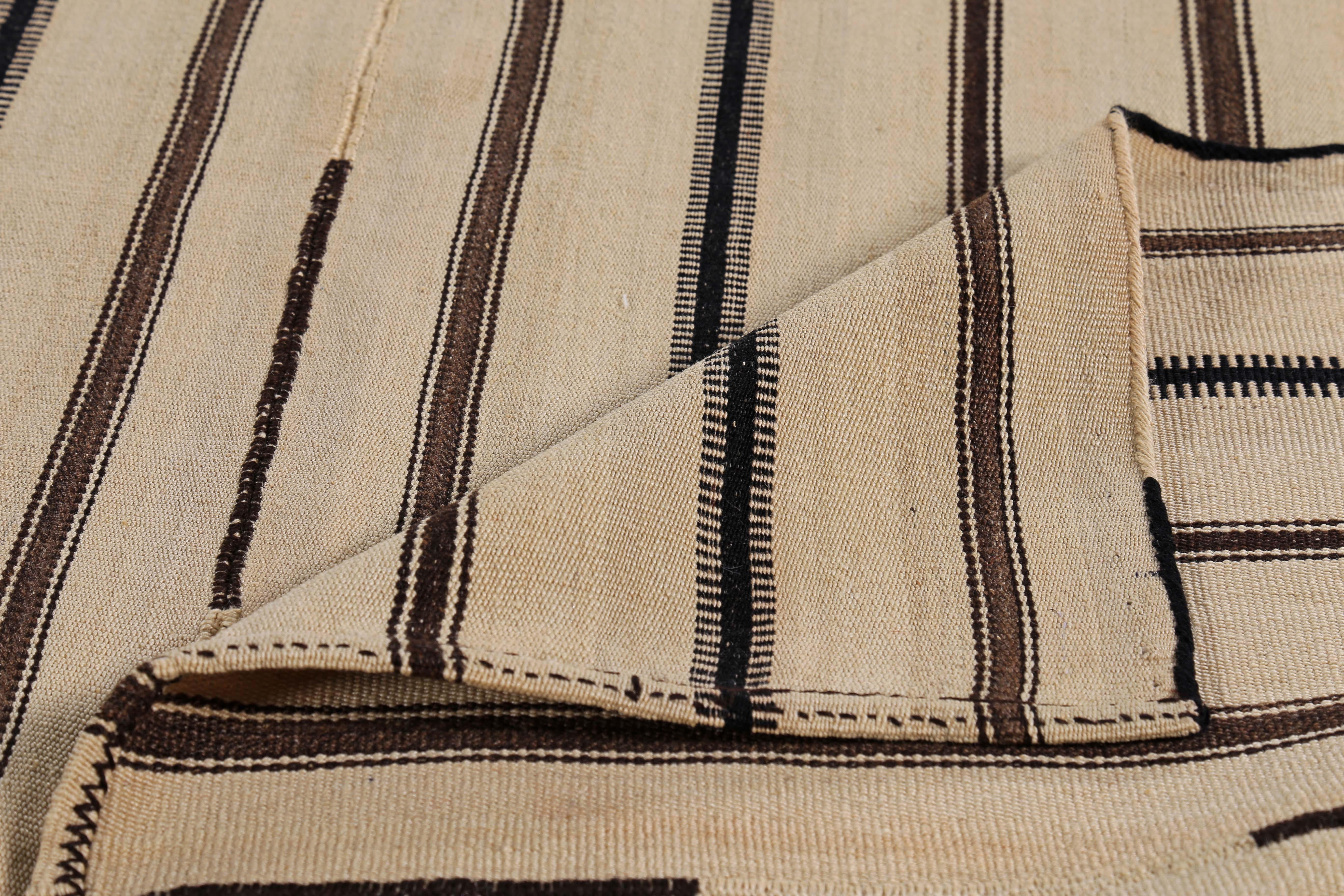 Modern Turkish Kilim Rug with Black and Brown Pencil Stripes in a Beige Field In New Condition For Sale In Dallas, TX