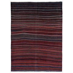 Modern Turkish Kilim Rug with Black, Red and Blue Stripes