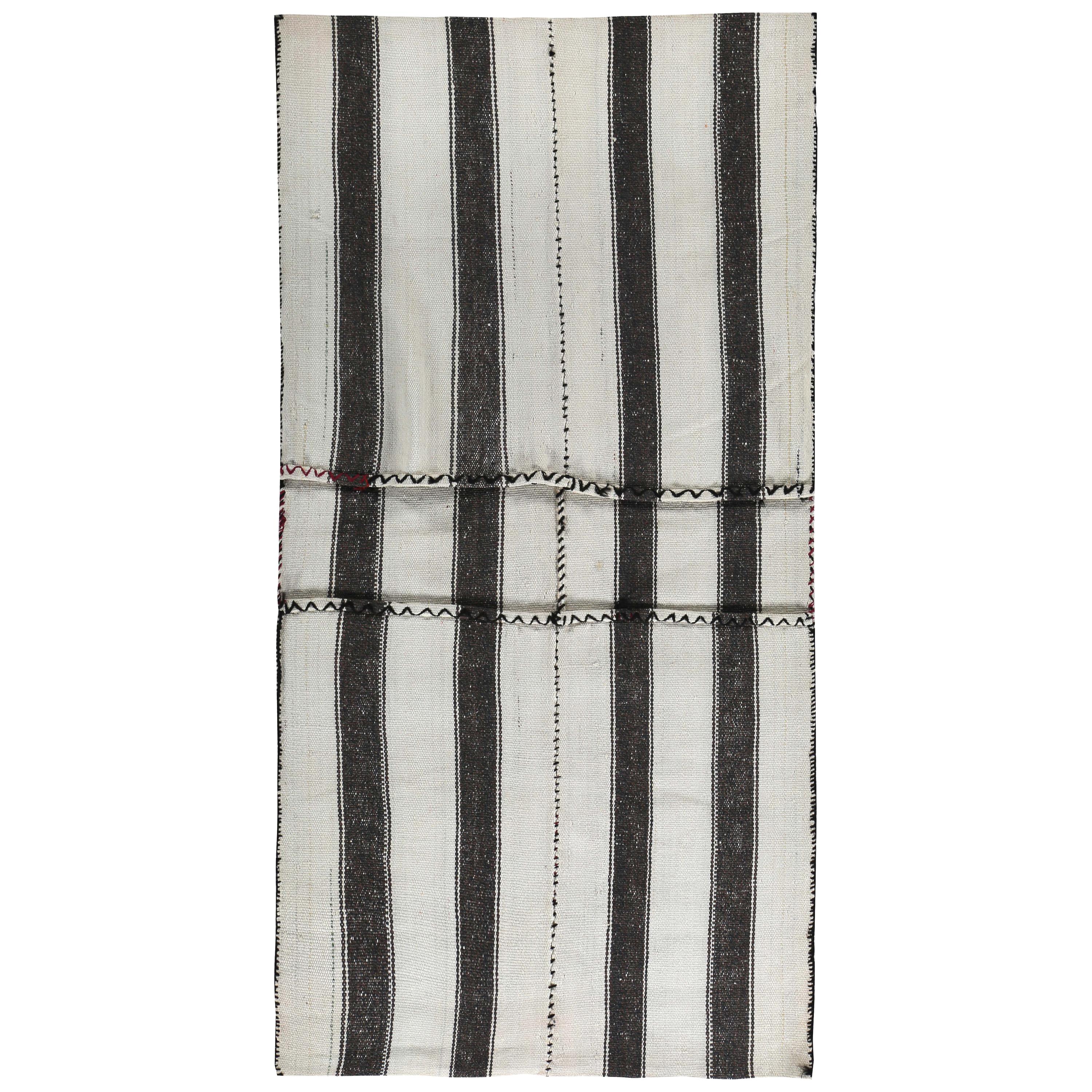 Modern Turkish Kilim Rug with Black Stripes in a White Field