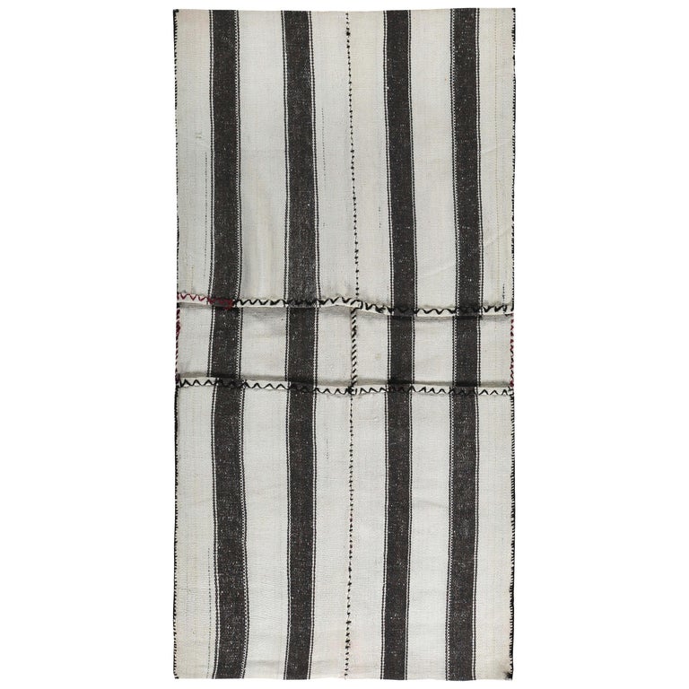 Modern Turkish Kilim Rug With Black, Black And White Striped Kilim Rug
