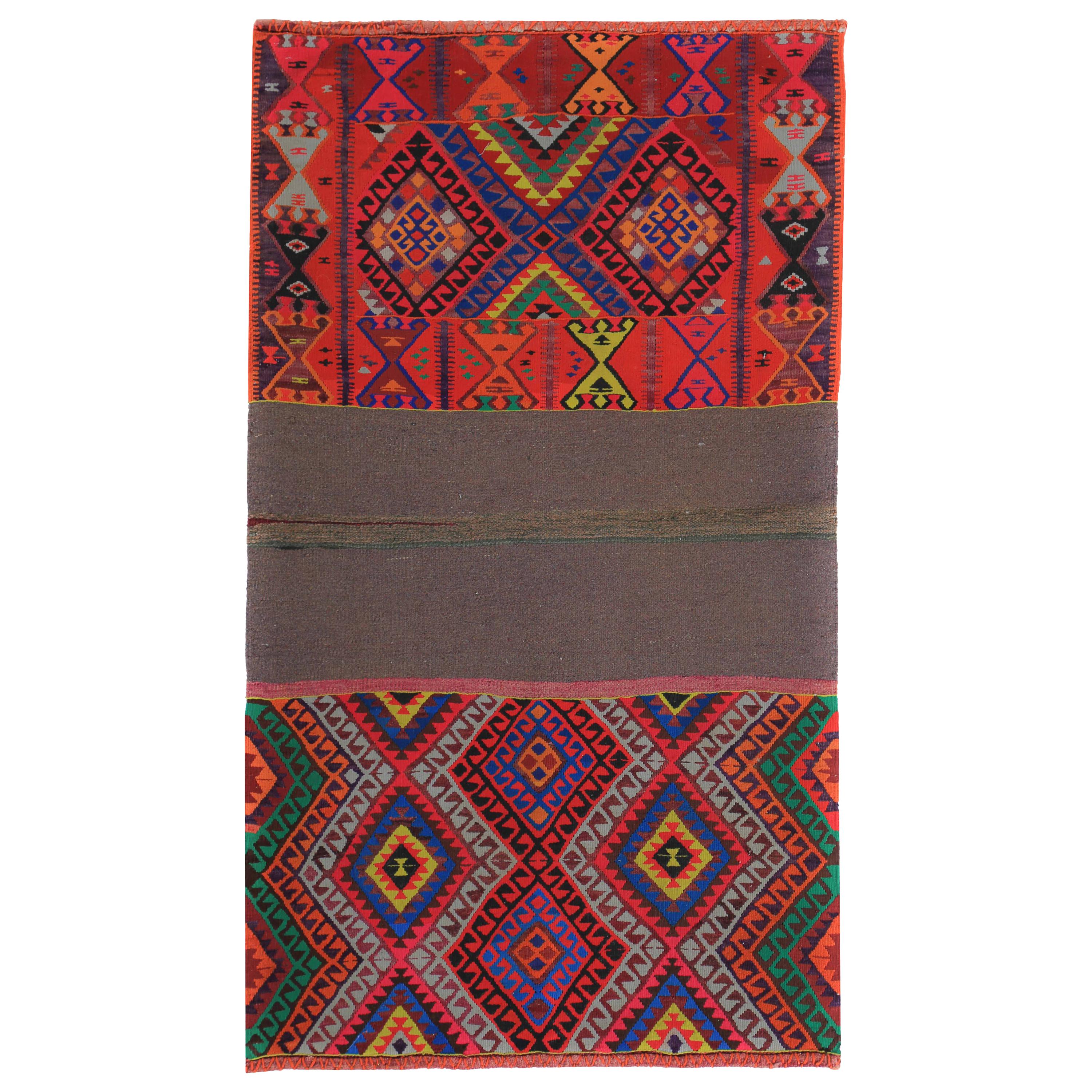 Modern Turkish Kilim Rug with Bright Colored Diamond Details For Sale