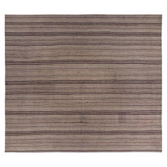 Modern Turkish Kilim Rug with Brown and Beige Pencil Stripes